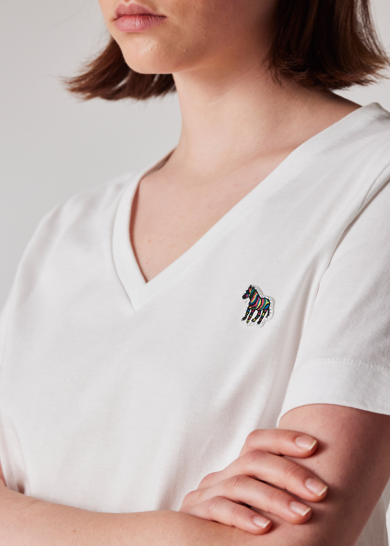 Women's White V-Neck Zebra T-Shirt