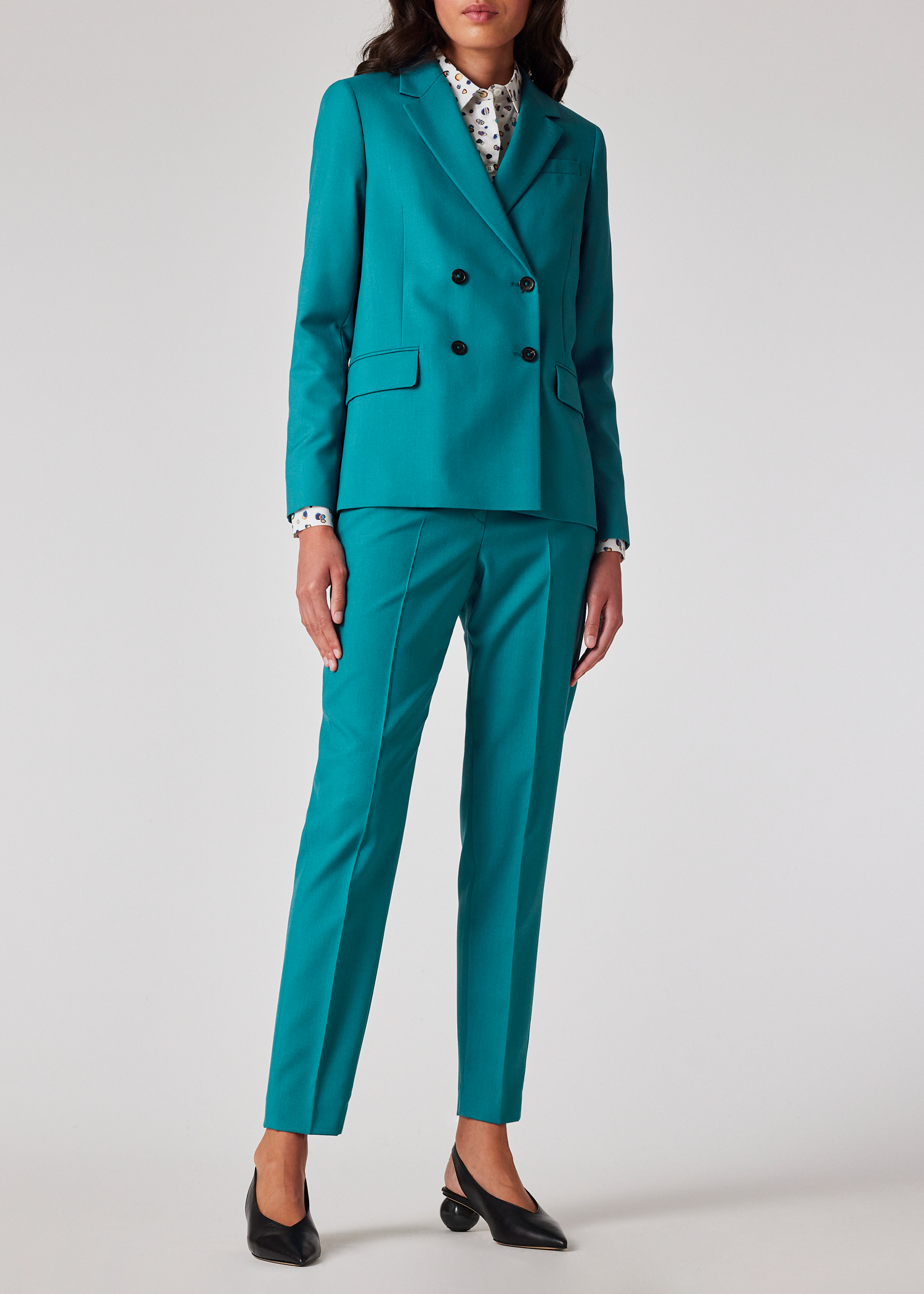 PS Paul Smith Women's Peacock Blue Wool-Hopsack Slim-Fit