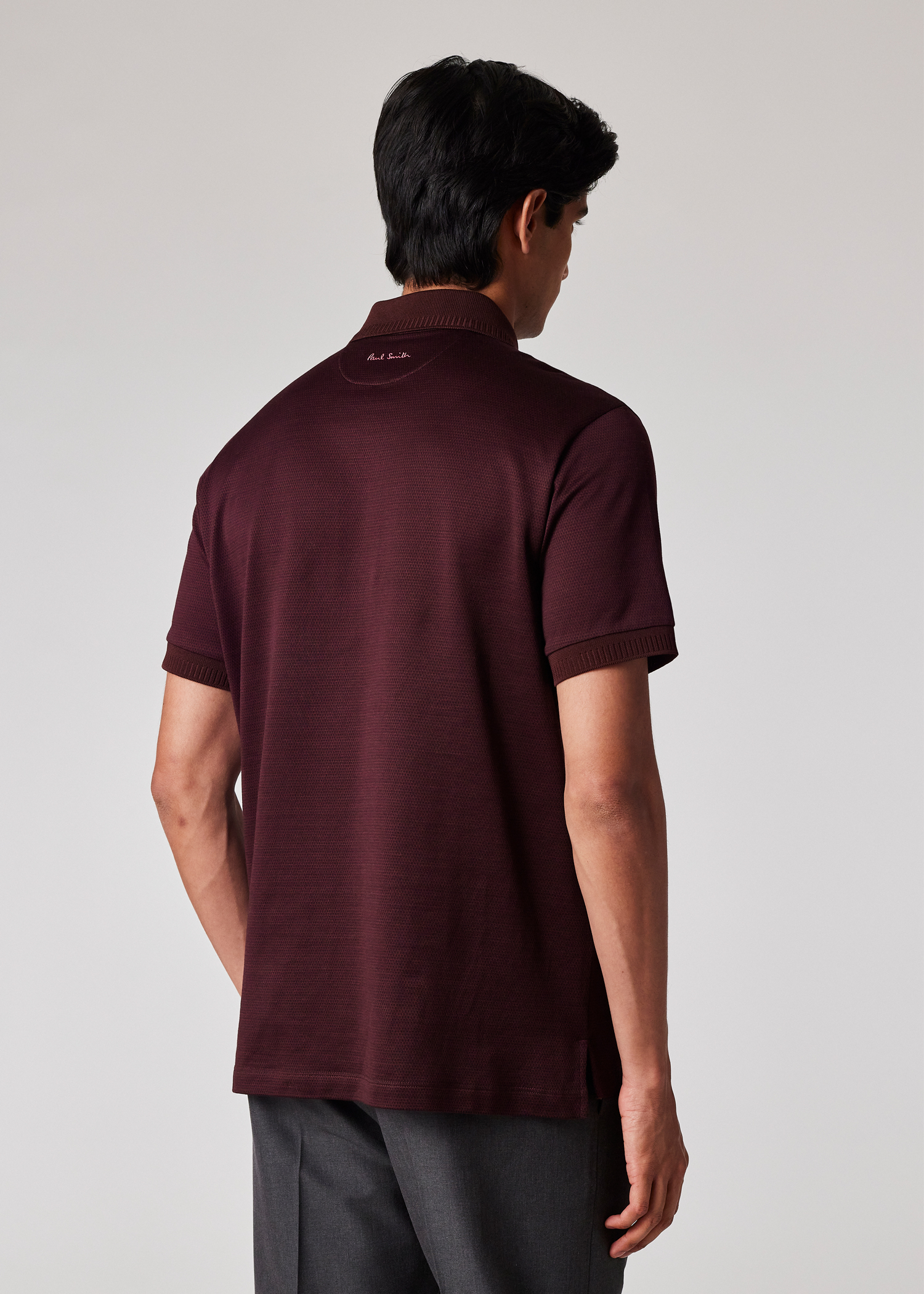 Men's Burgundy Geo Jacquard Zip Polo Shirt