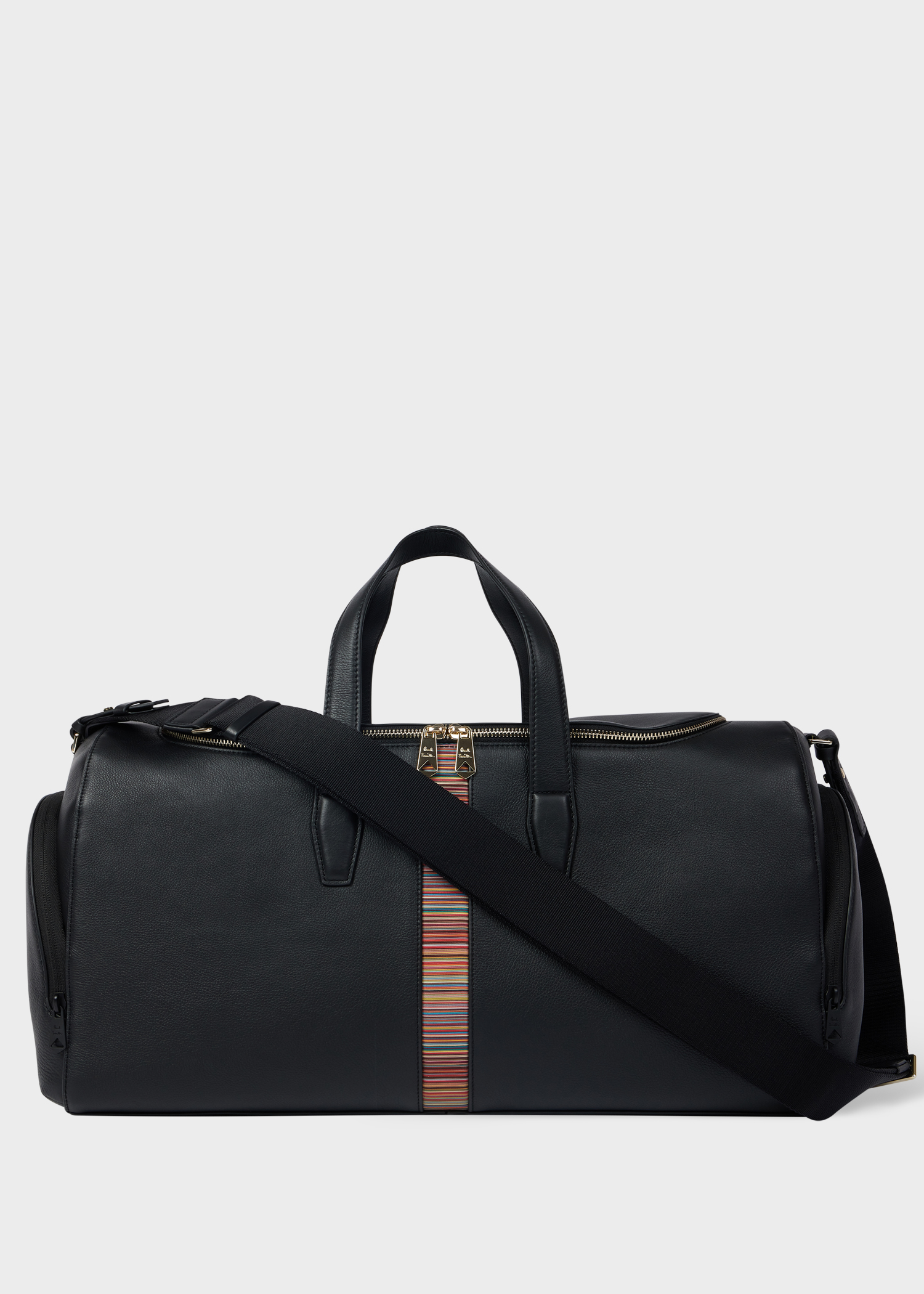 Black Leather Signature Stripe Holdall Bag