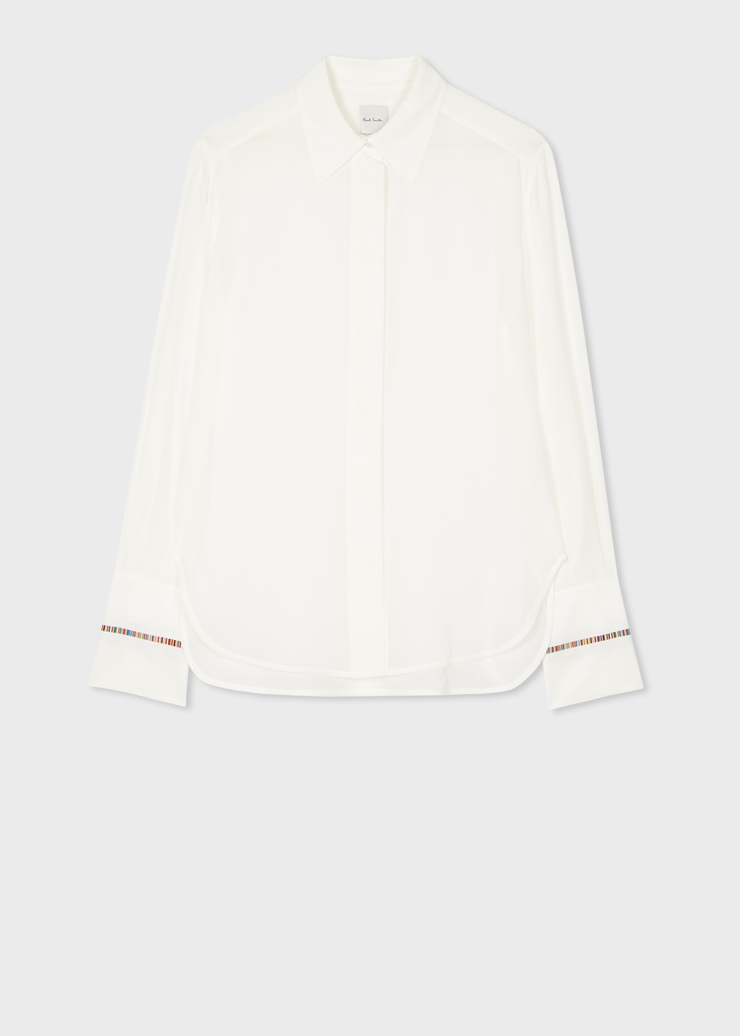 Women's White Silk 'Signature Stripe' Detail Shirt