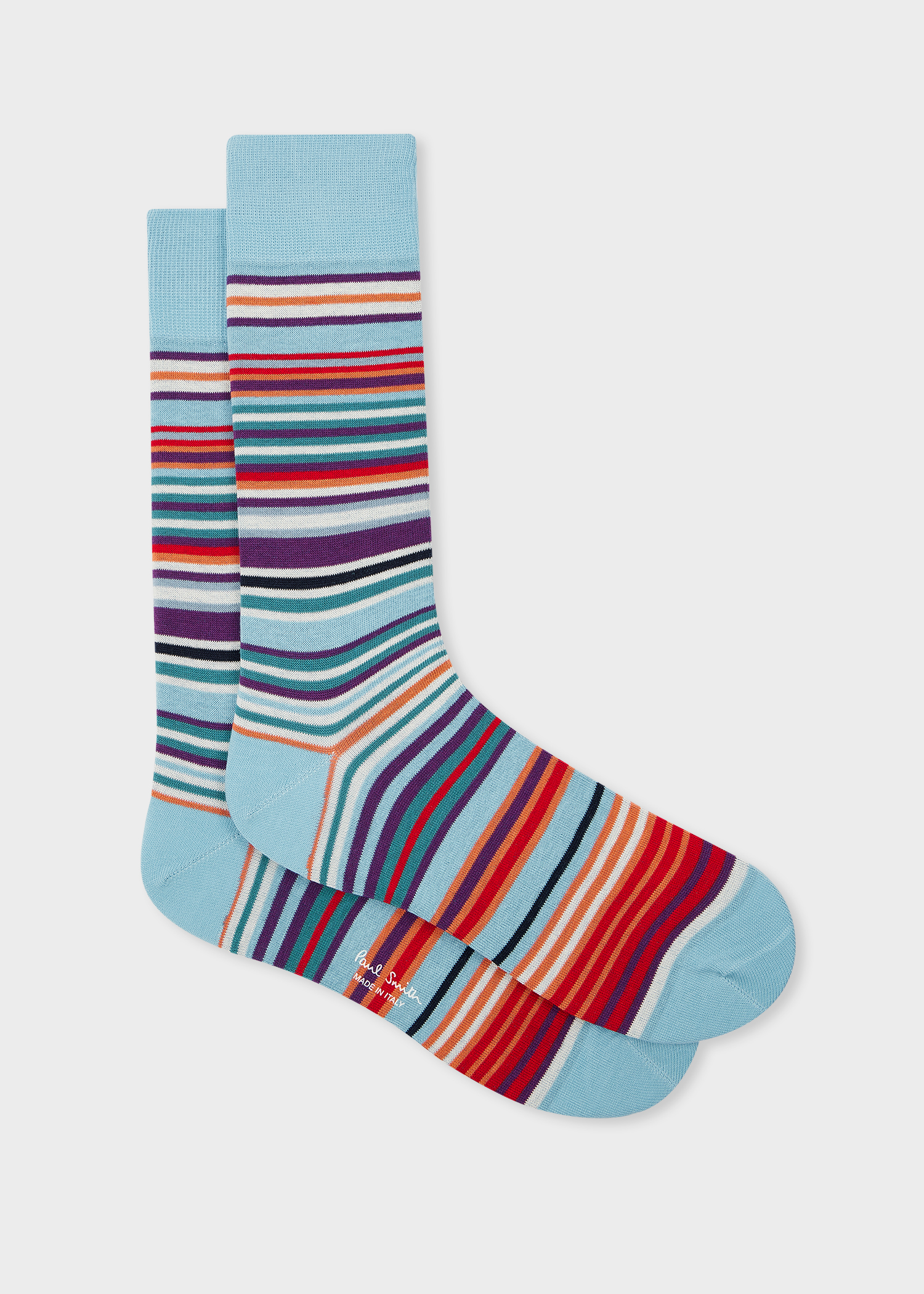 Pale Blue Cotton-Blend Multi Colour Stripe Socks