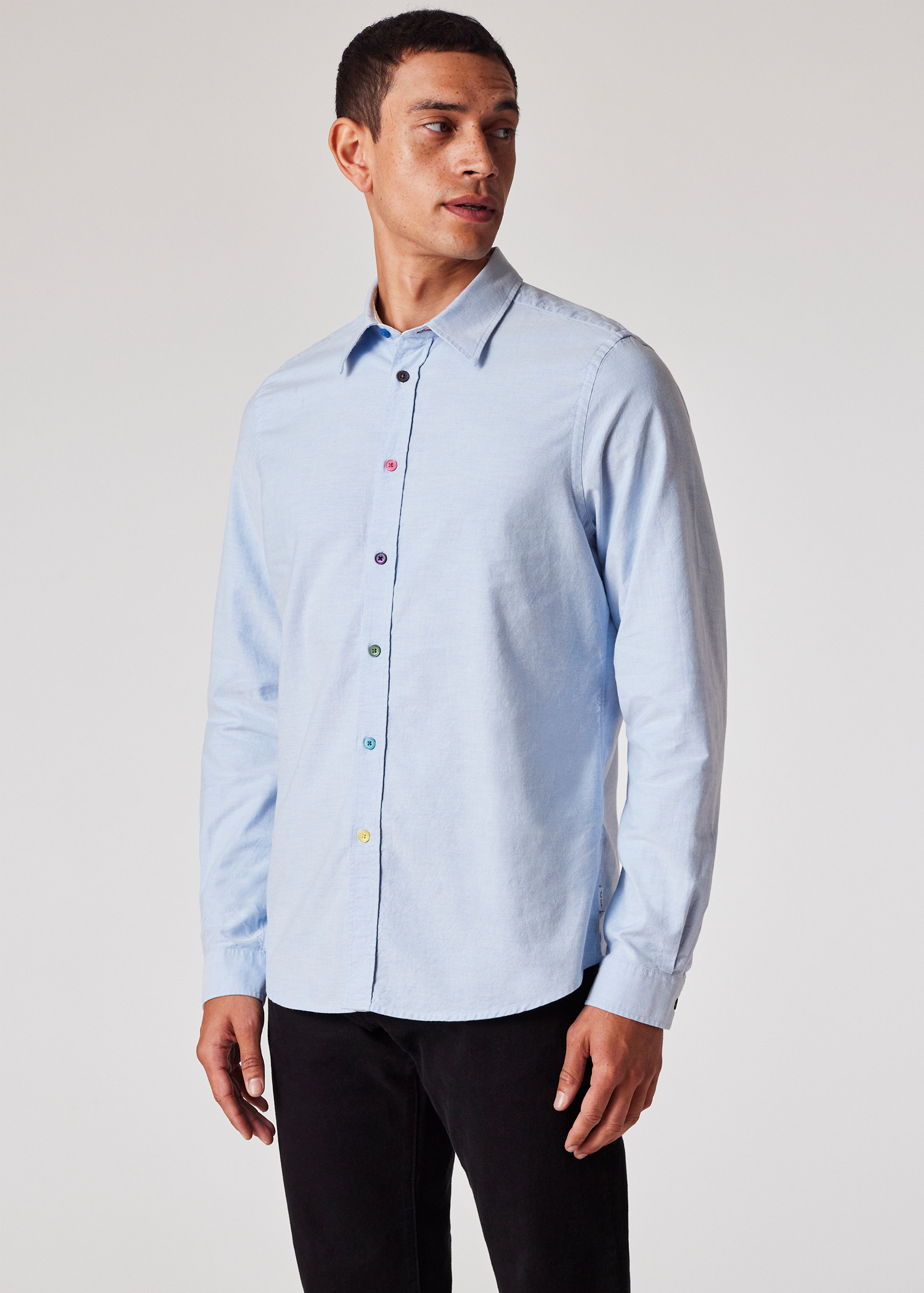 Men's Tailored-Fit Sky Blue Organic-Cotton Multicolour