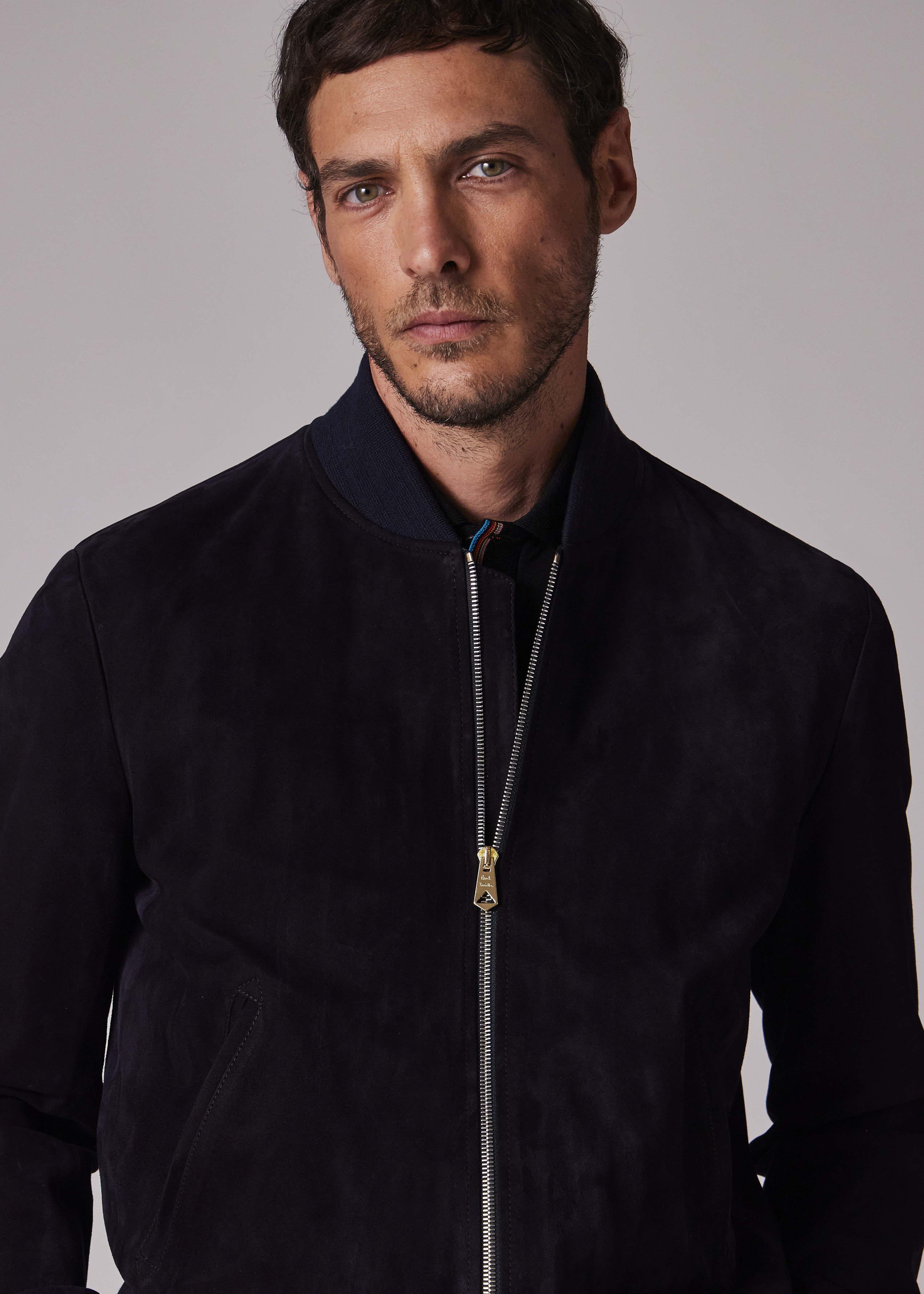 Men's Dark Navy Suede Bomber Jacket