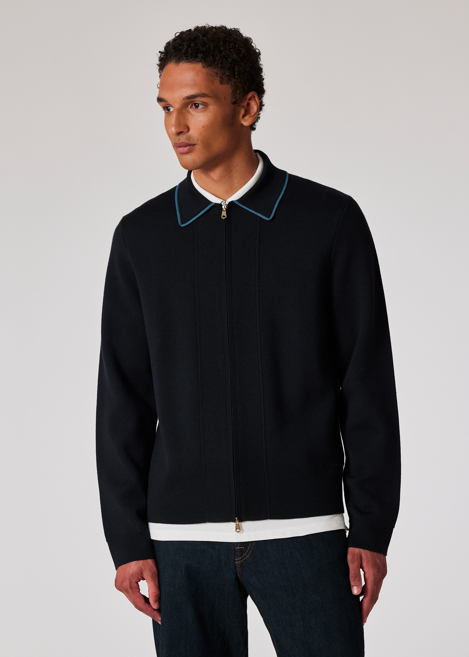 Pull Paul Smith 1/4 Zippé Homme XL – Bleu Marine Zèbre – Coton Laine
