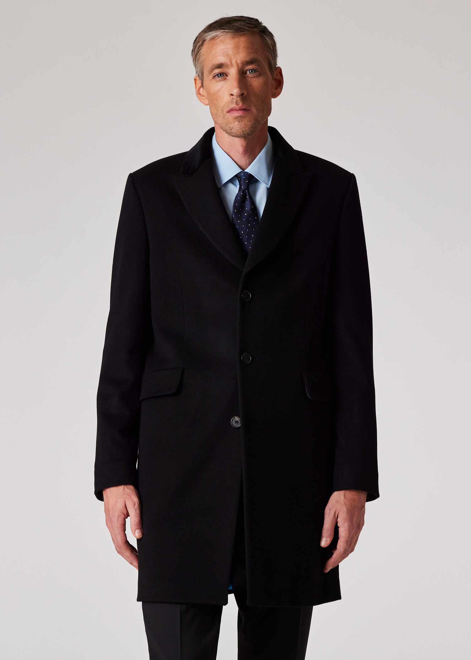 Men s Navy Wool Cashmere Epsom Coat