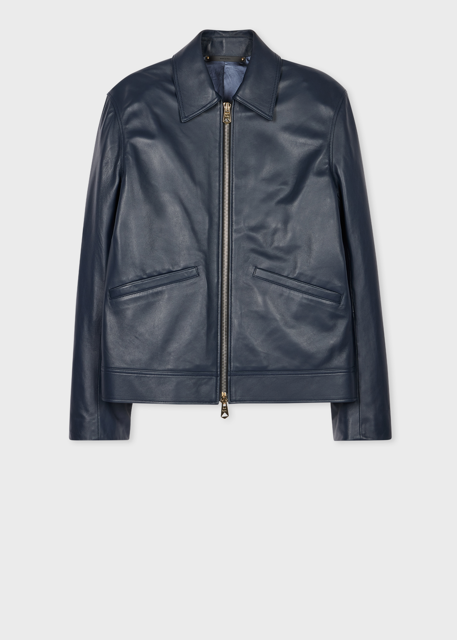 Men's Slim-Fit Dark Blue Leather Jacket