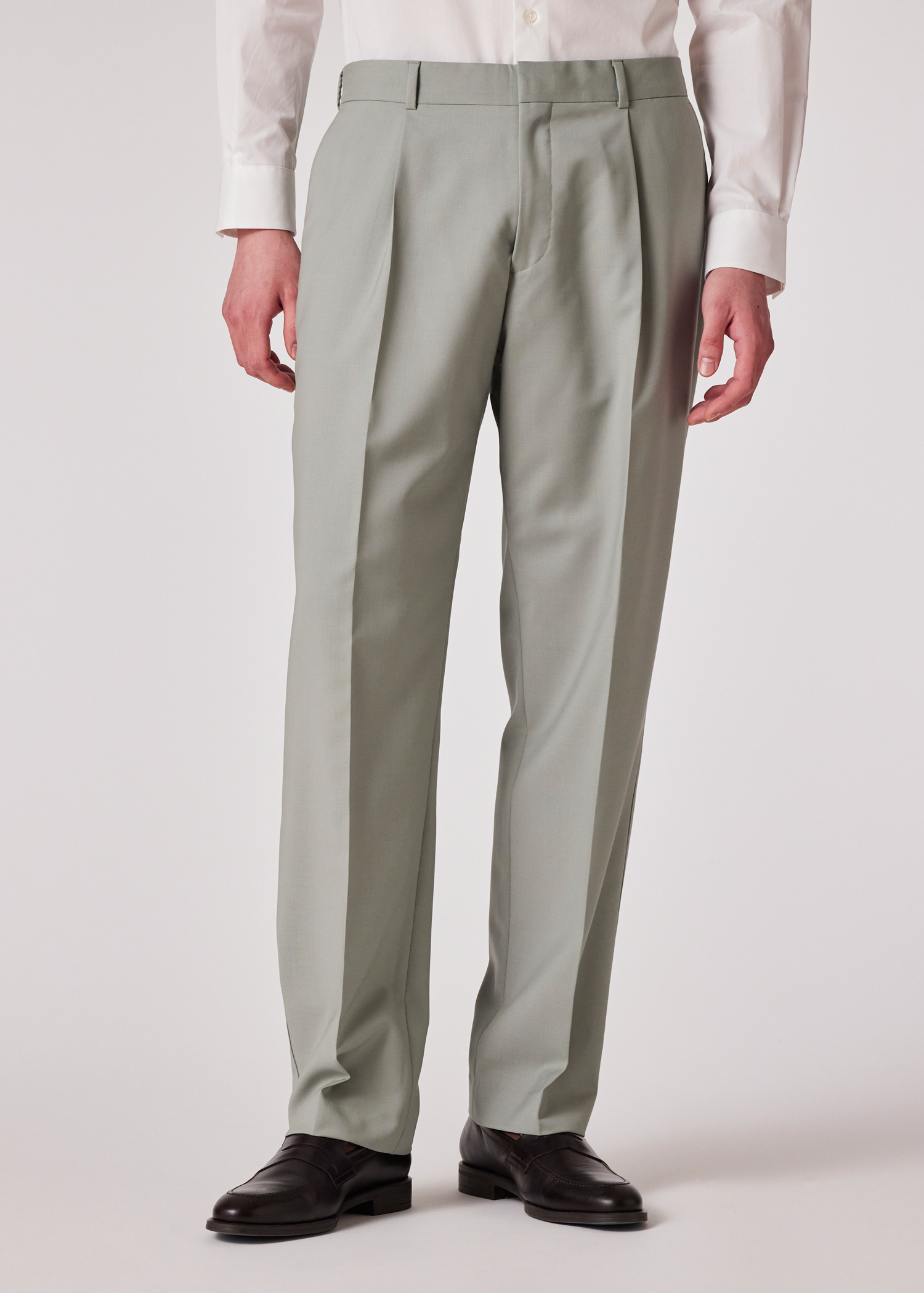 Men s Light Green Wool Mohair Pleated Trousers