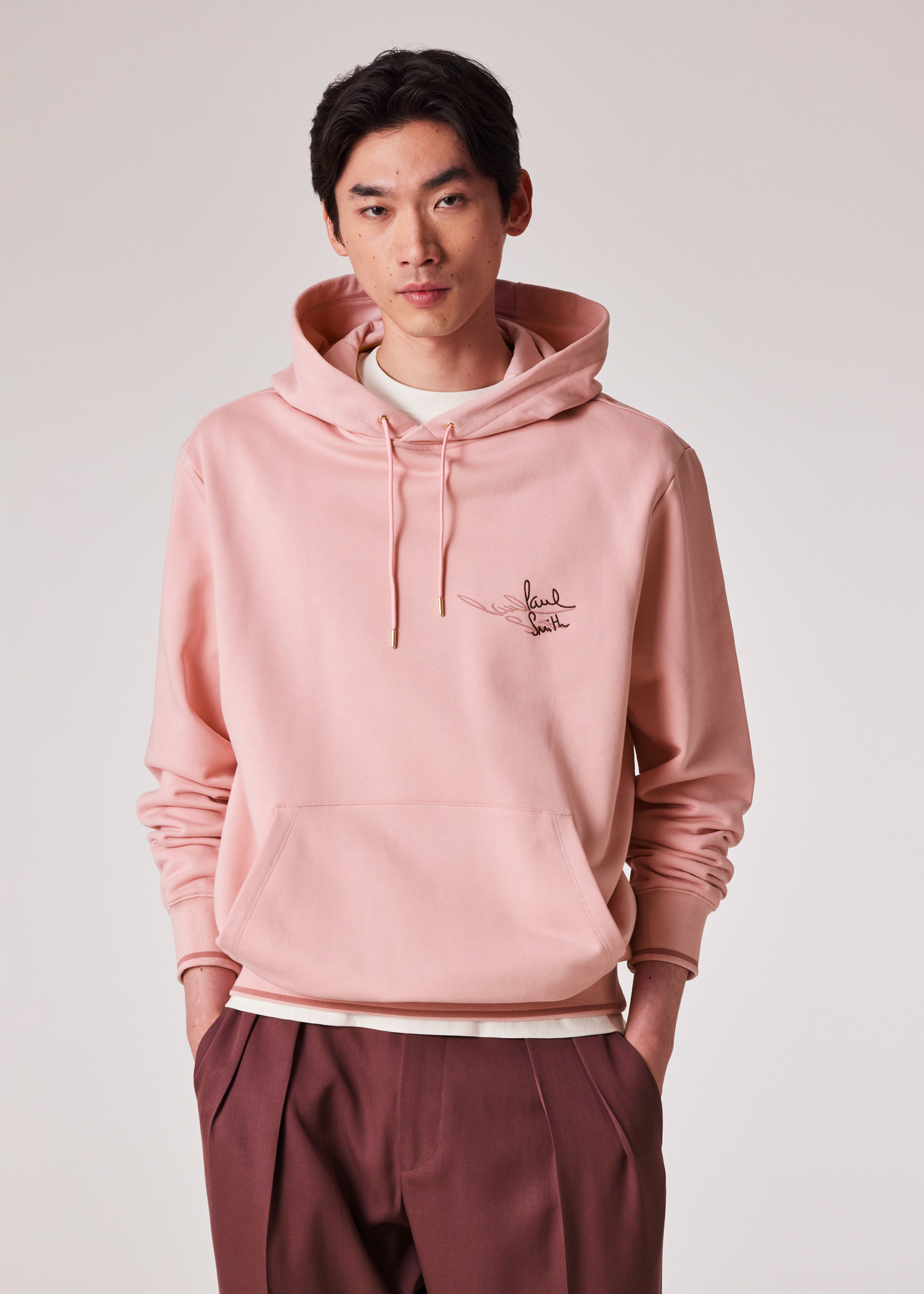 Men s Pink Shadow Logo Cotton Hoodie