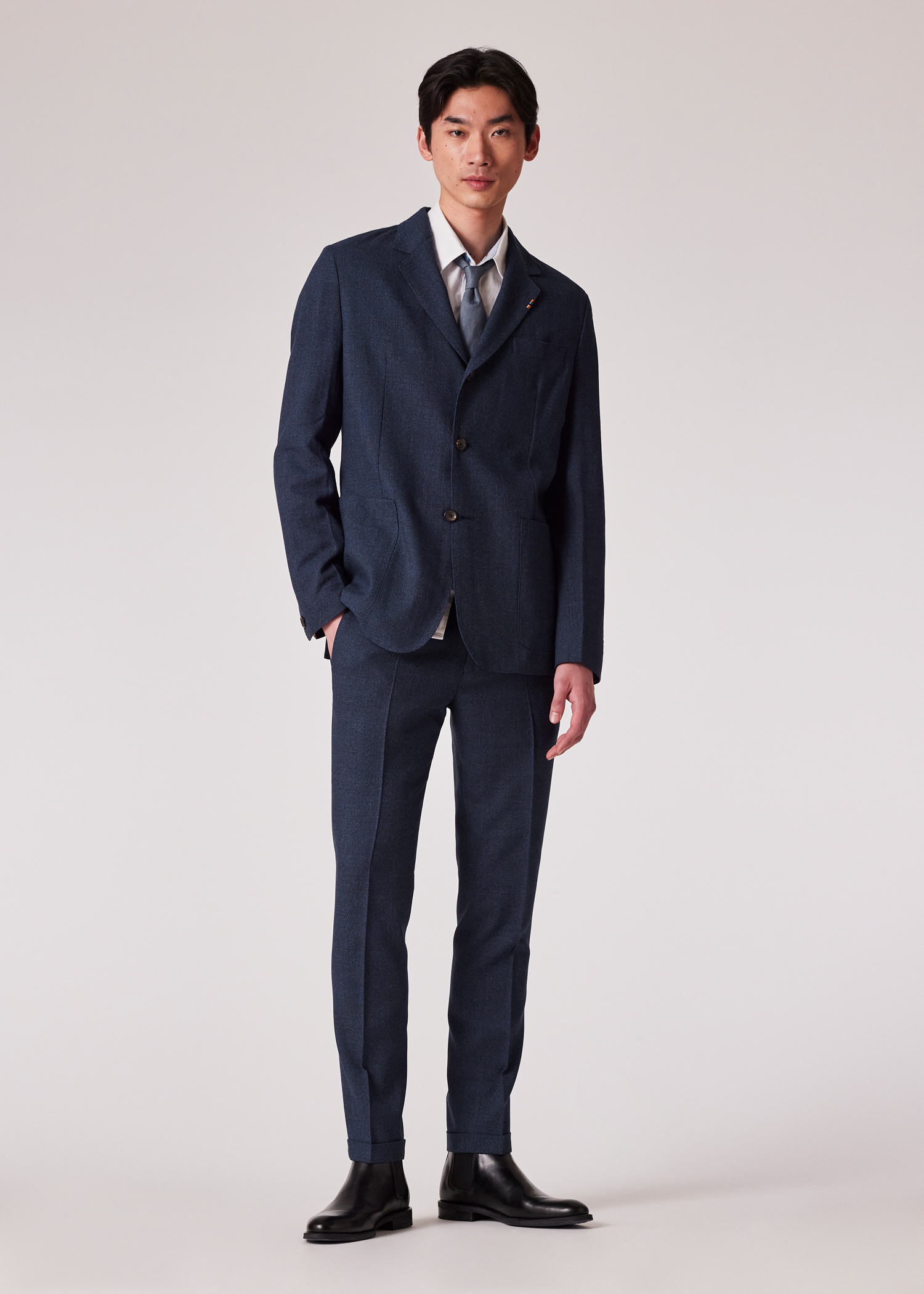 Slate Blue Marl Two-Ply Hopsack Three-Button Blazer
