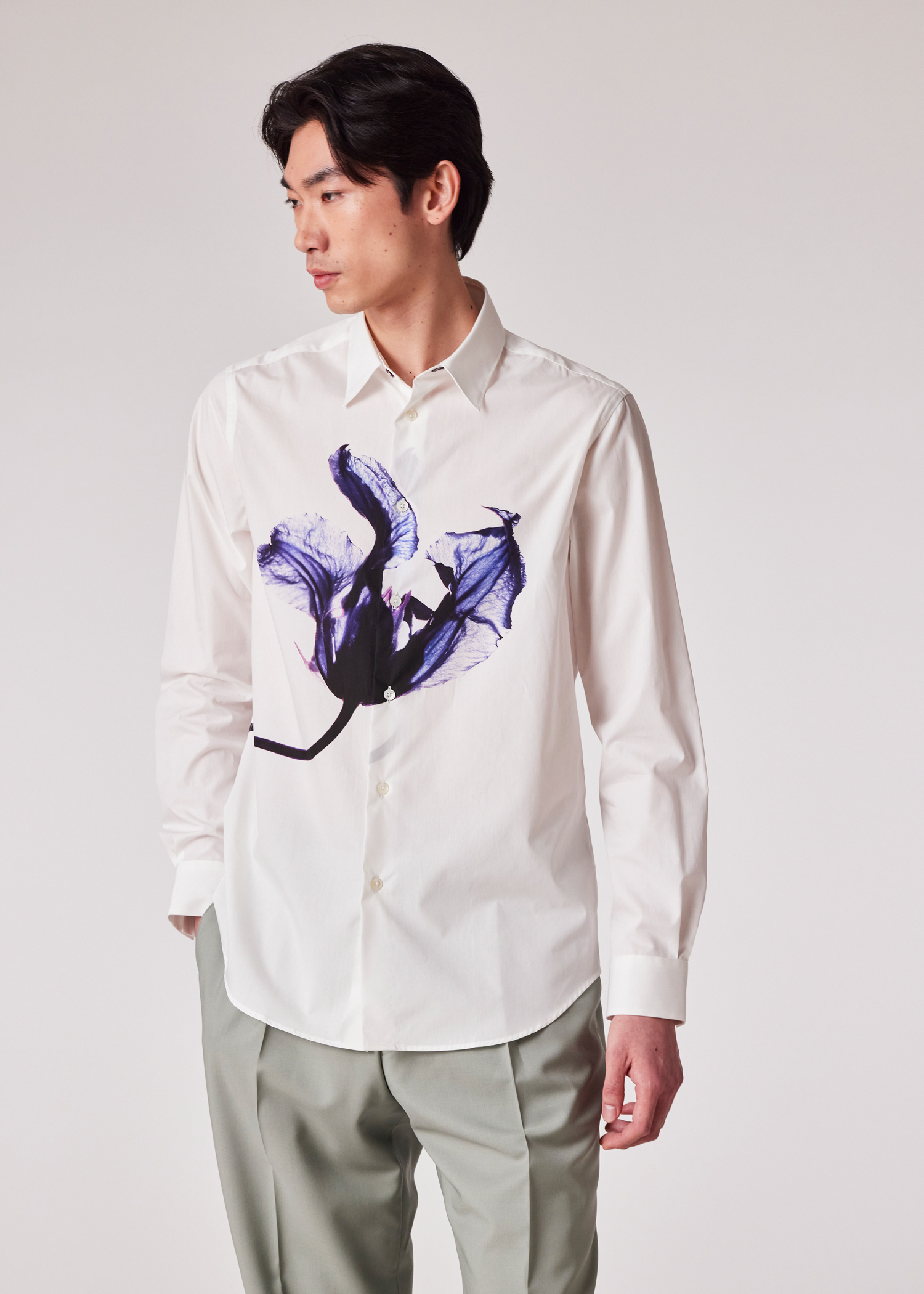希少 美品 Paul Smith 丸襟 絵画 PRINT SHIRT
