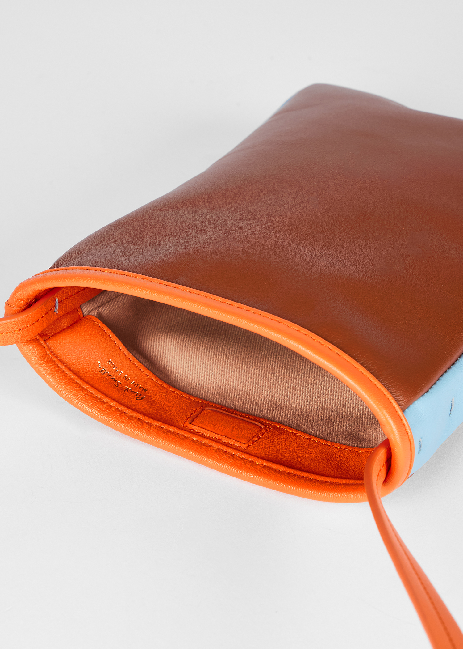 Men's Tan Colour-Block Leather Pouch Bag