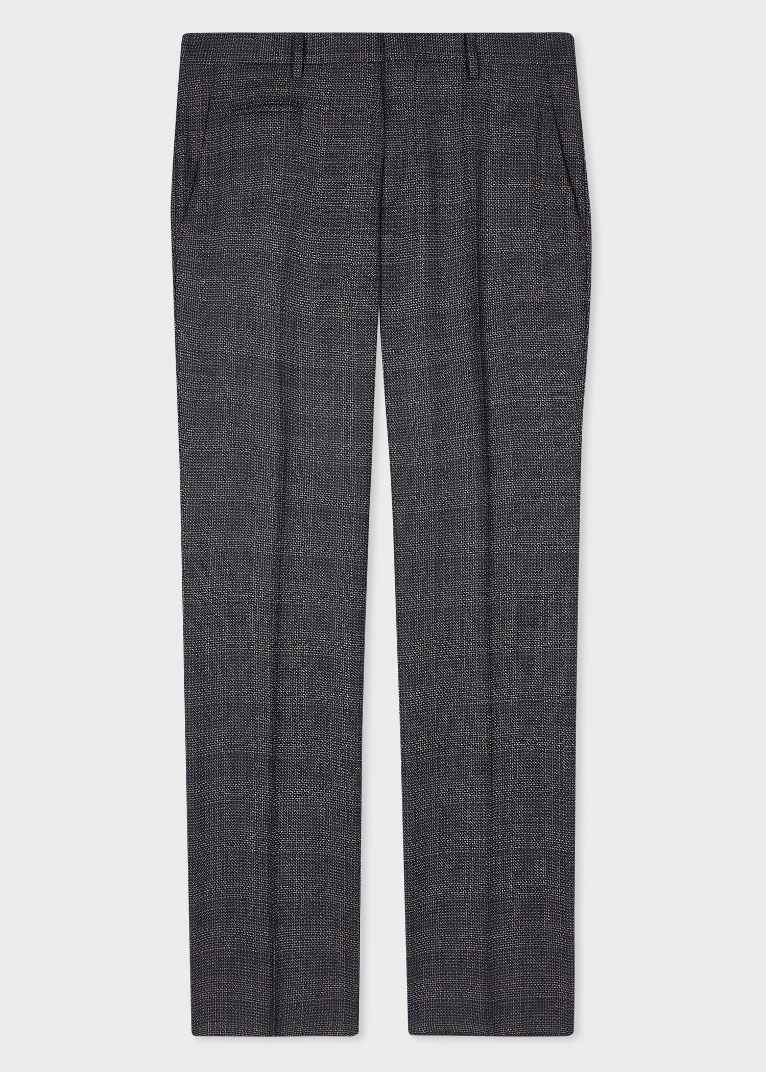 Slim-Fit Navy Gingham Check Natural Stretch Wool Trousers