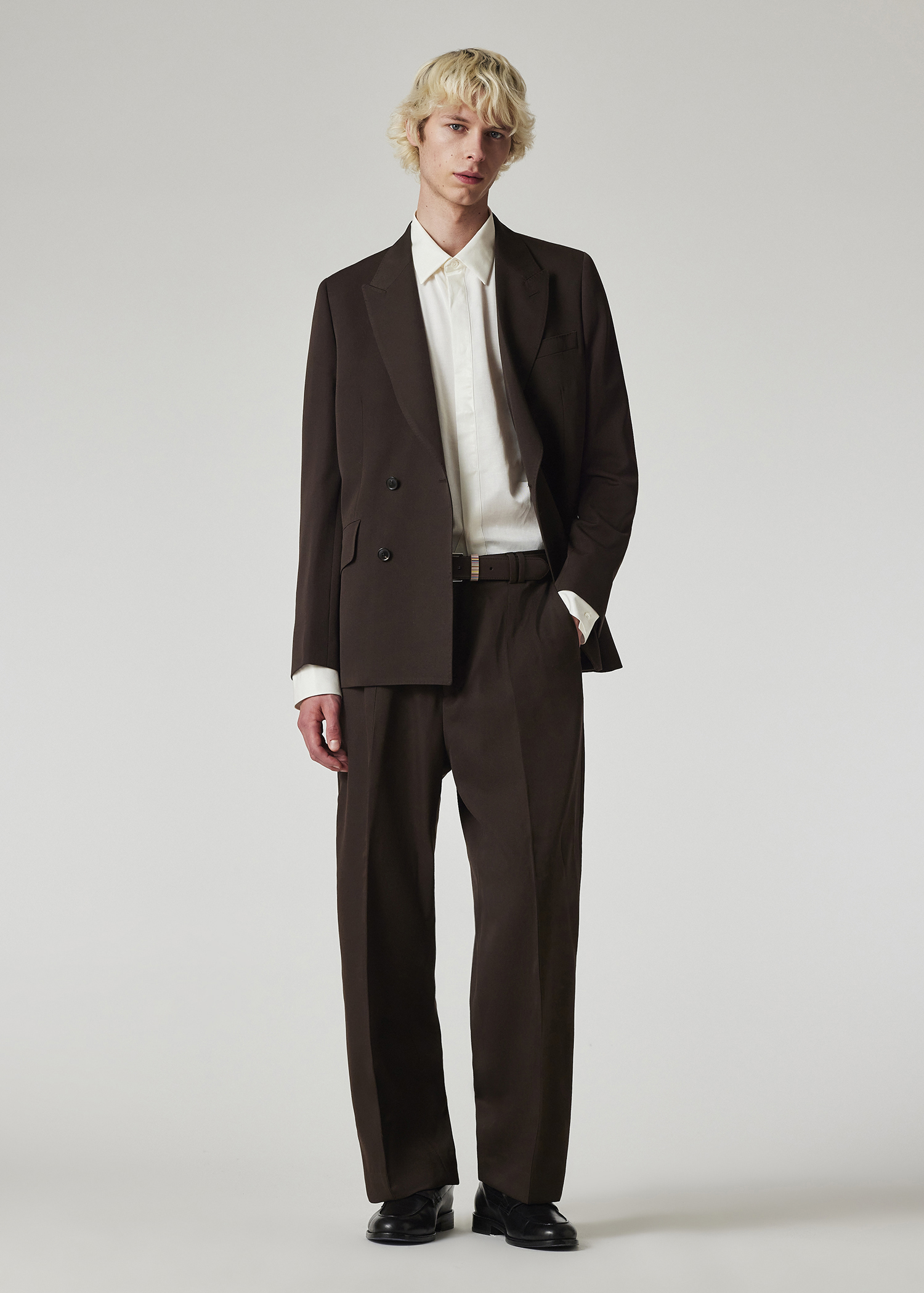 Men's Brown Wool Gabardine Wide Leg Trousers