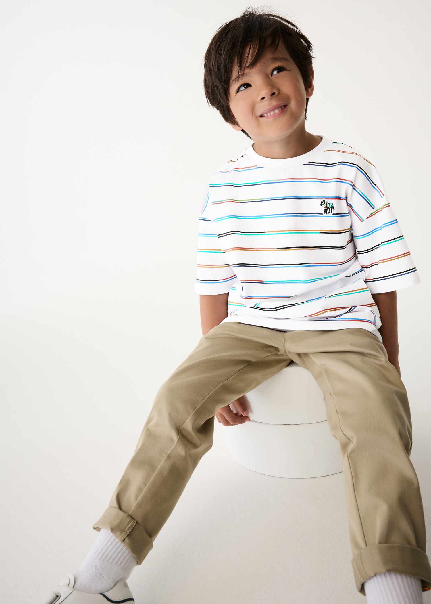 2-13 Years White Gradient Stripe T-Shirt