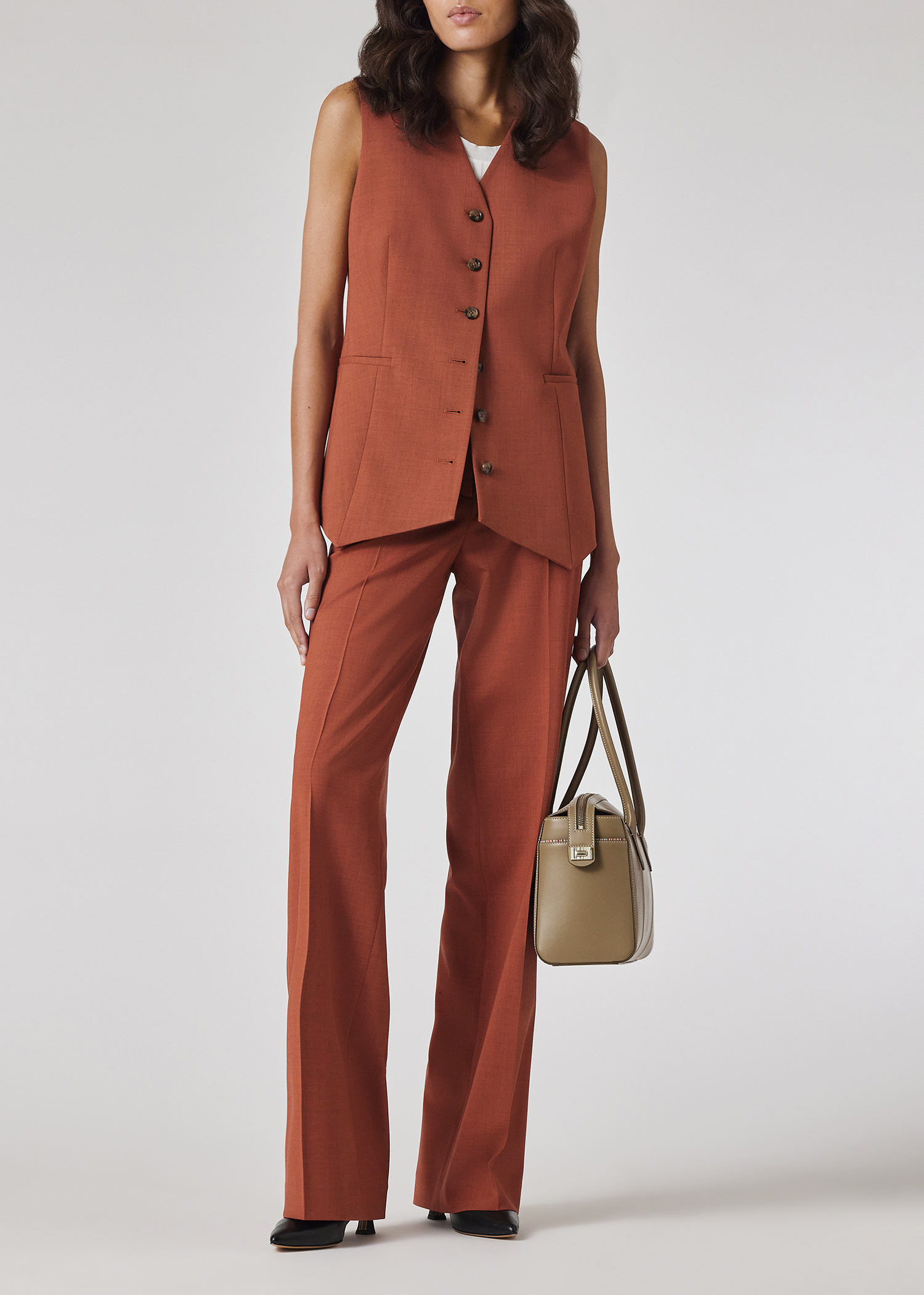 Women's Terracotta Overdyed Wool Wide Leg Trousers