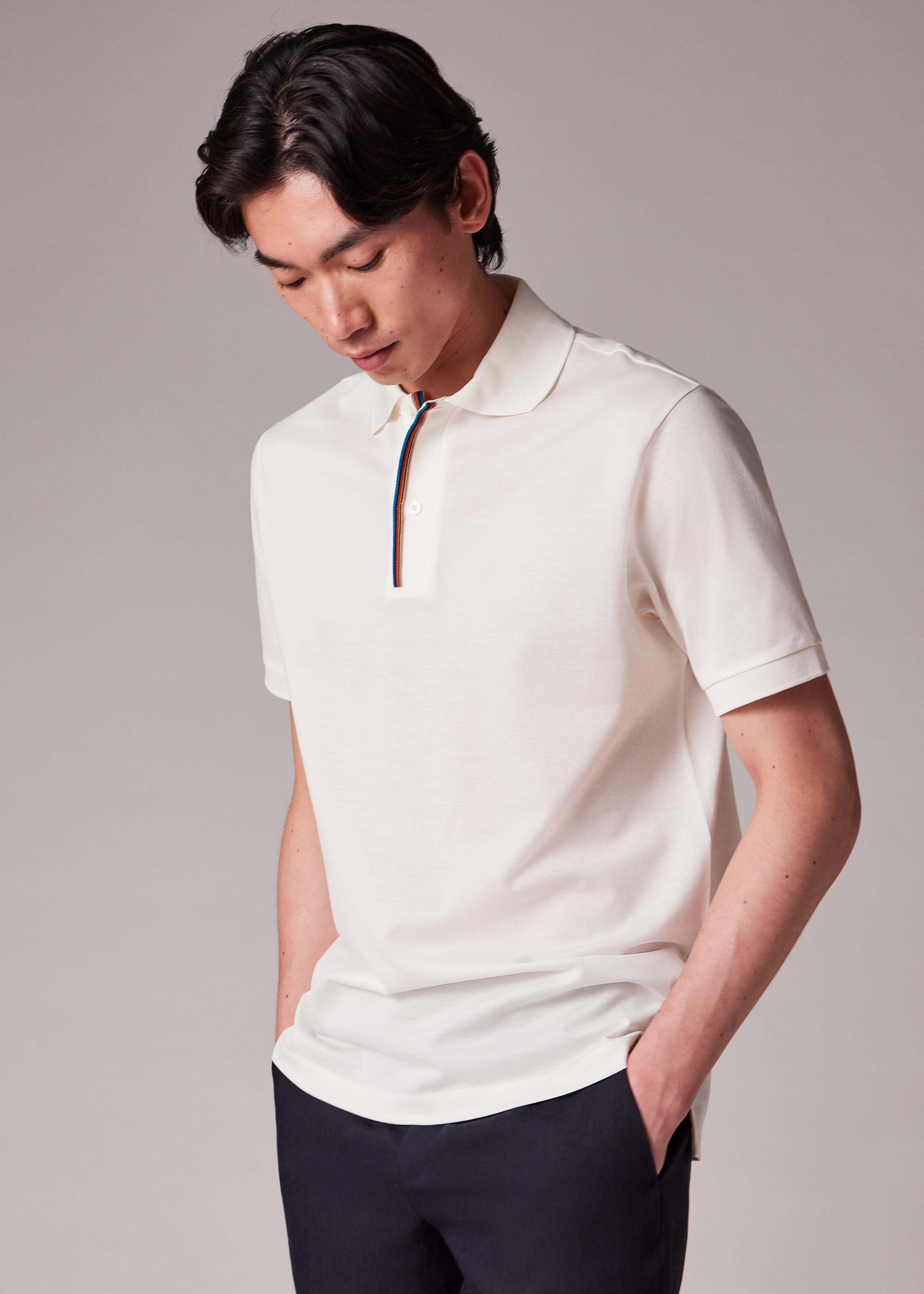Men's White 'Signature Stripe' Trim Polo Shirt