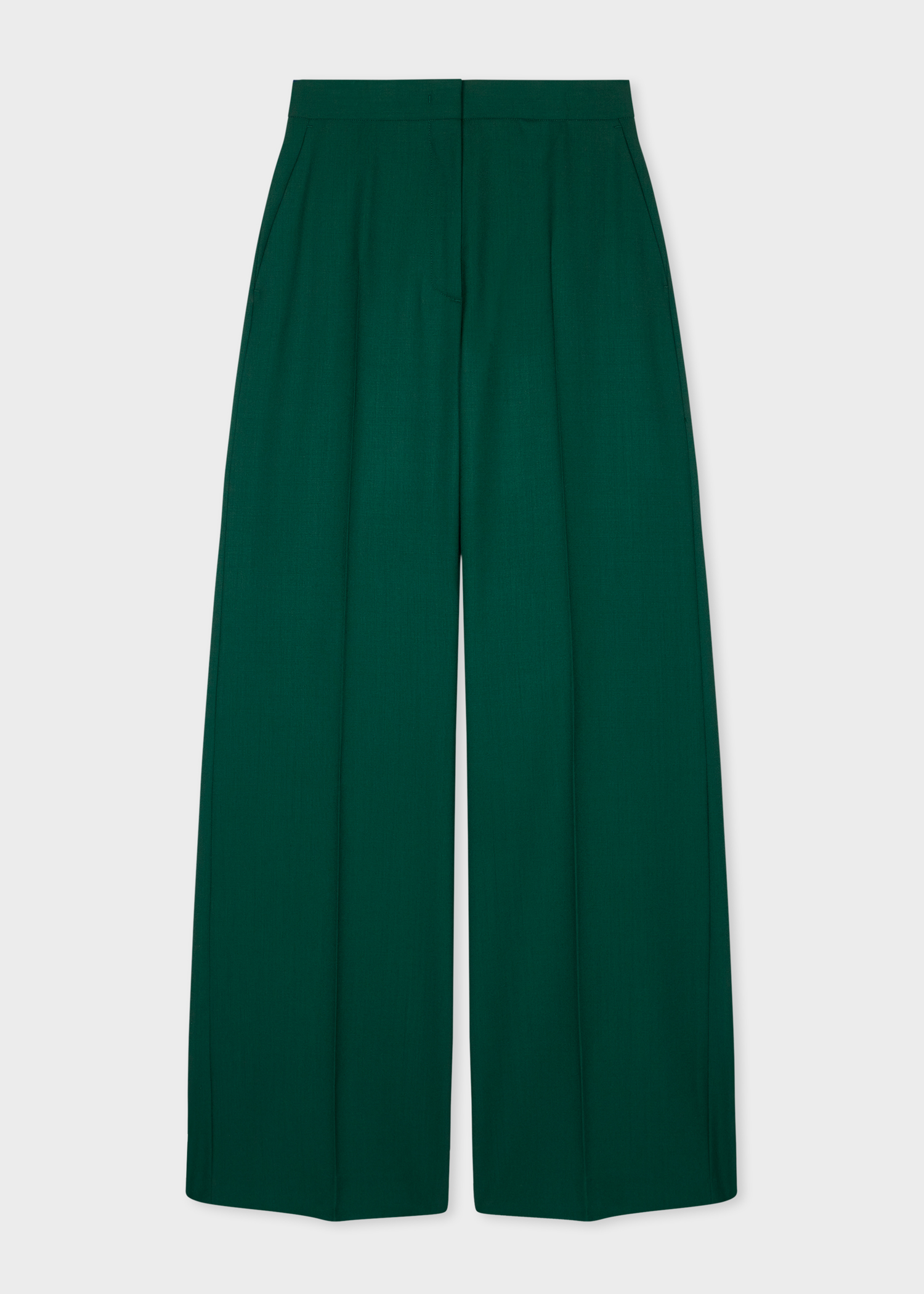 Women's Pine Green Wool Wide-Leg Trousers