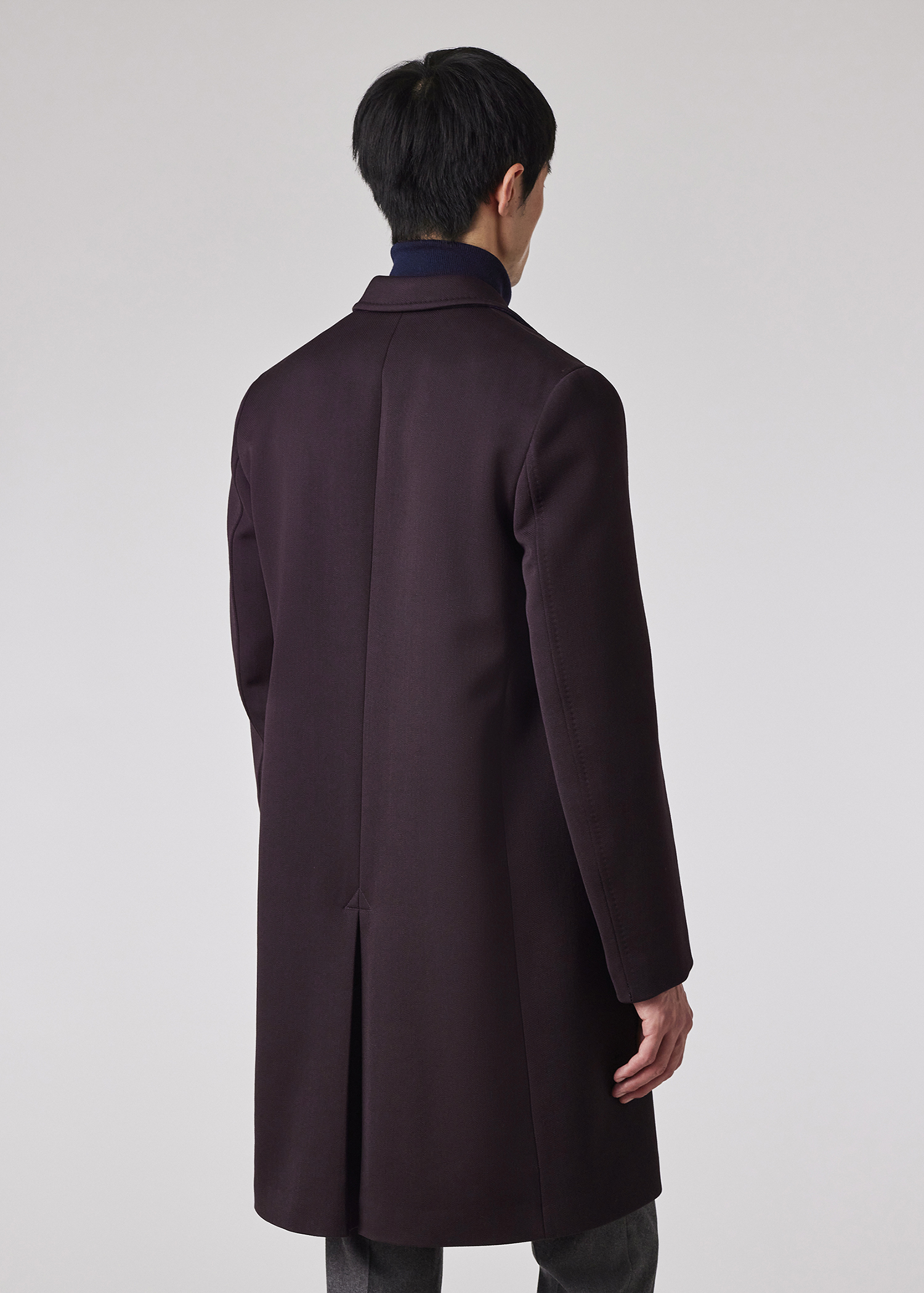 Men s Purple Wool Blend Twill Double Breasted Coat