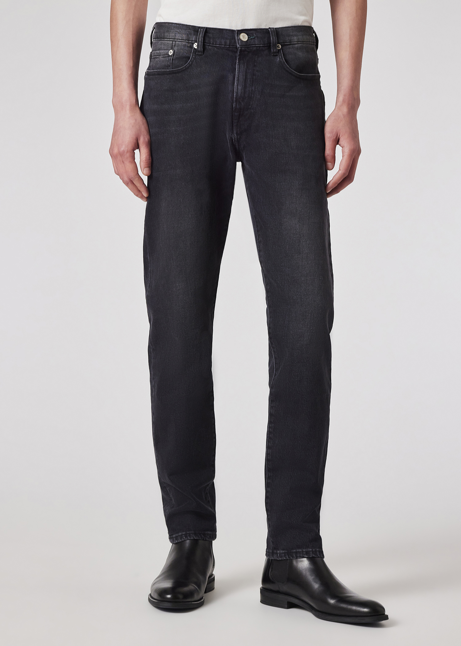 Tapered Fit Antique Wash Black Stretch Jeans