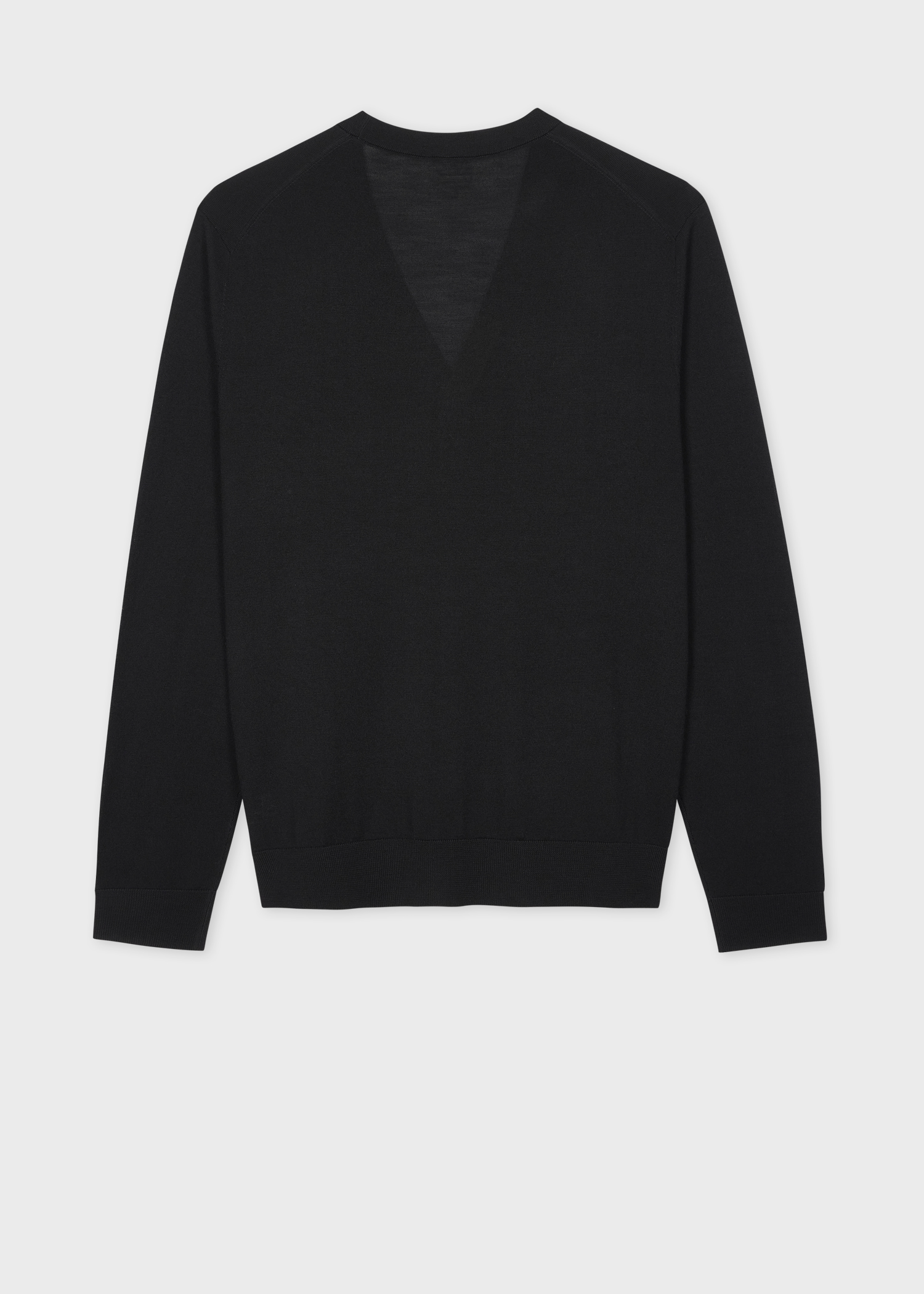 Black Merino Wool Cardigan with 'Artist Stripe' Trim