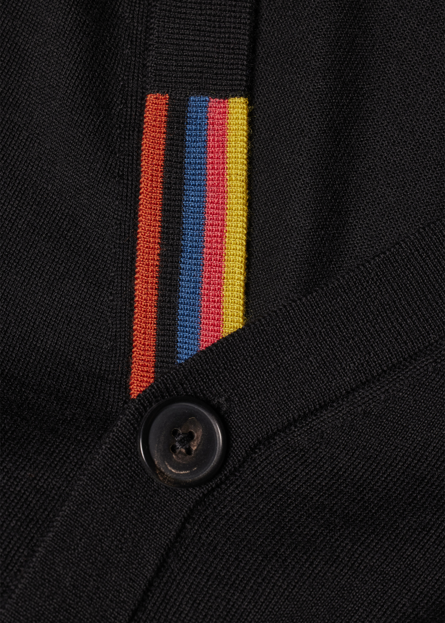 Black Merino Wool Cardigan with 'Artist Stripe' Trim