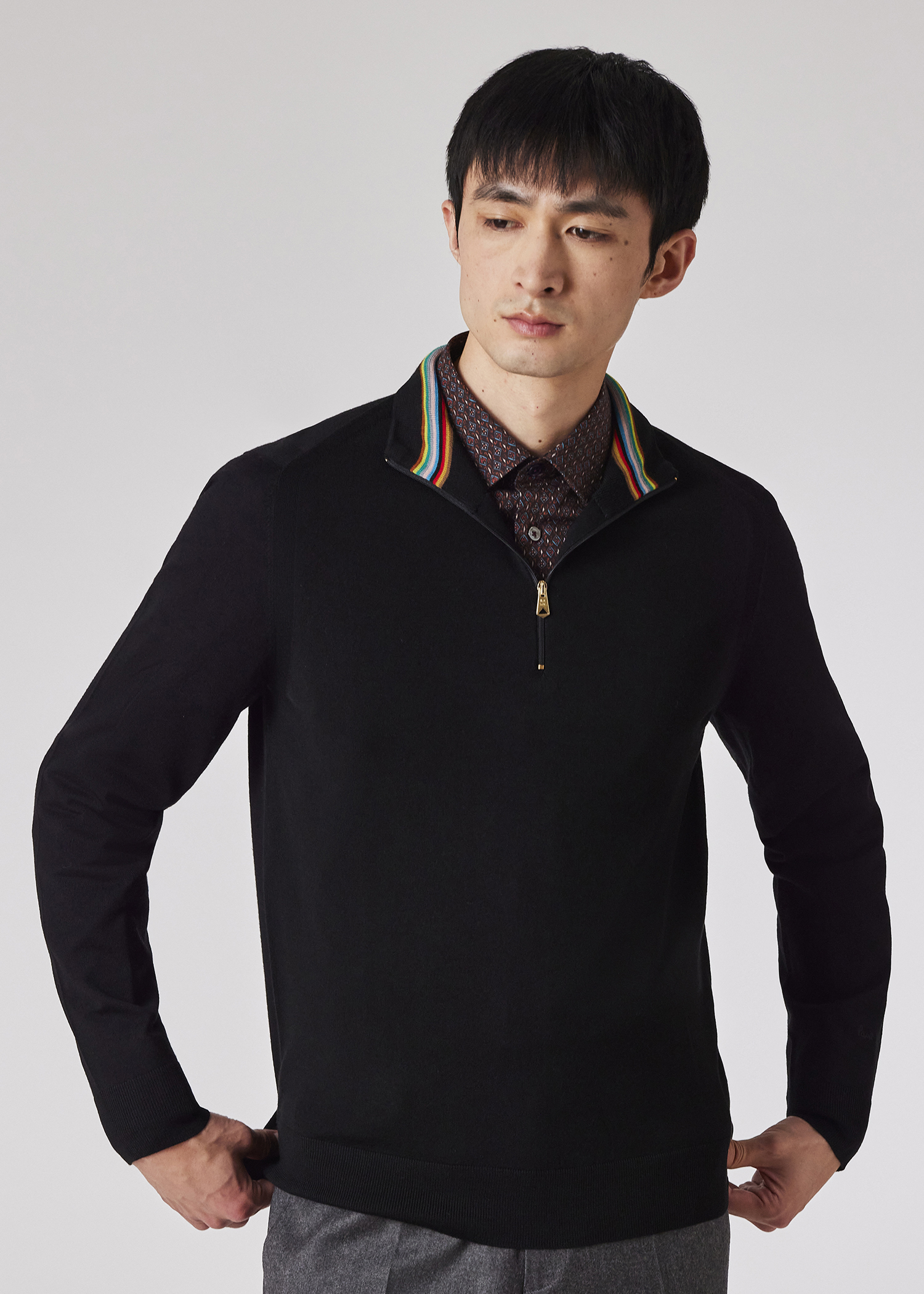 Men's Black Merino Wool Half Zip Sweater Men's Black Merino Wool Half Zip Sweater