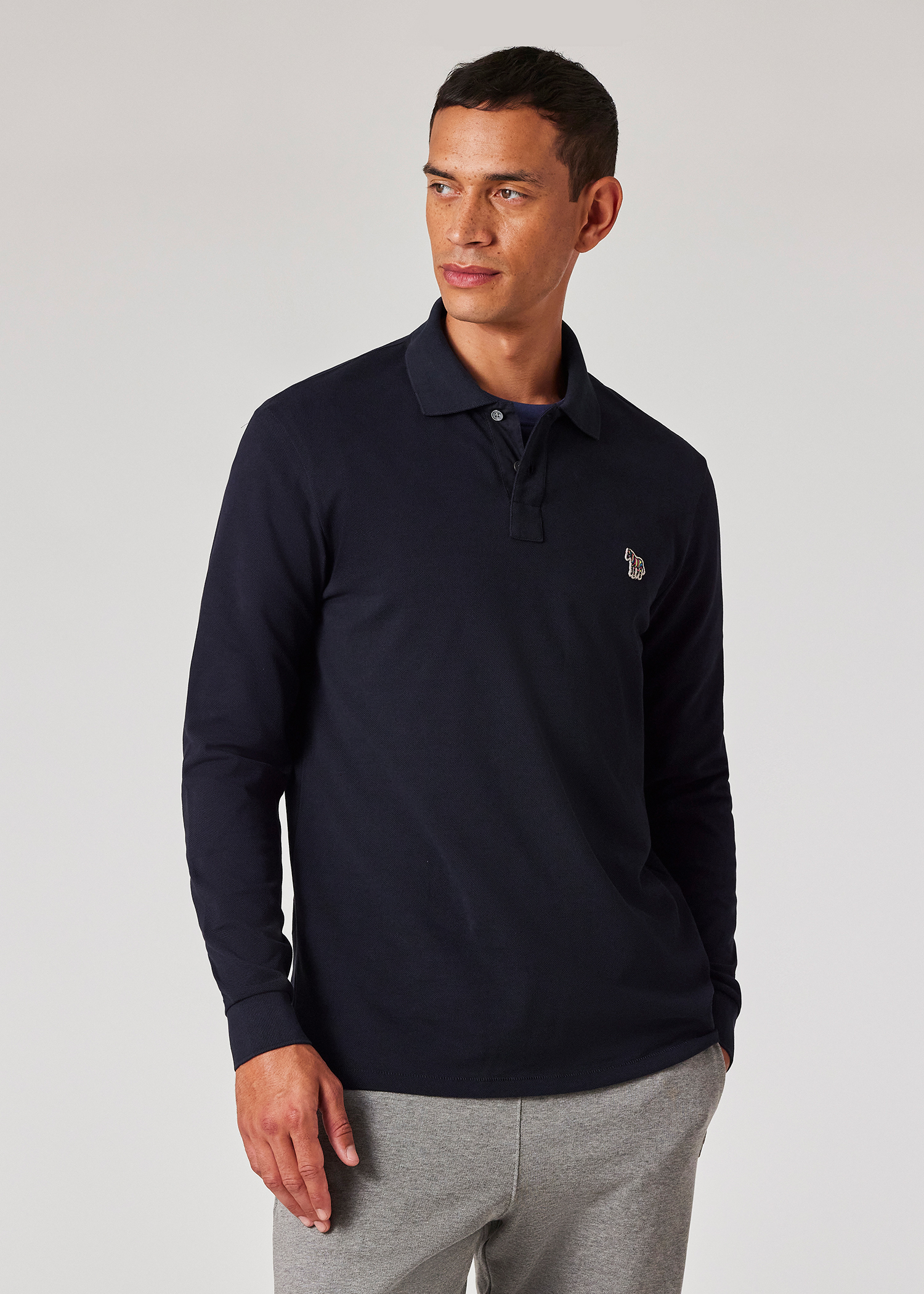 Tシャツ・カットソー Paul Smith FW24 POLO WITH LOGO (M2R-115L-KZEBRA_79) Men's Navy Organic Cotton Zebra Logo Long-Sleeve Polo Shirt