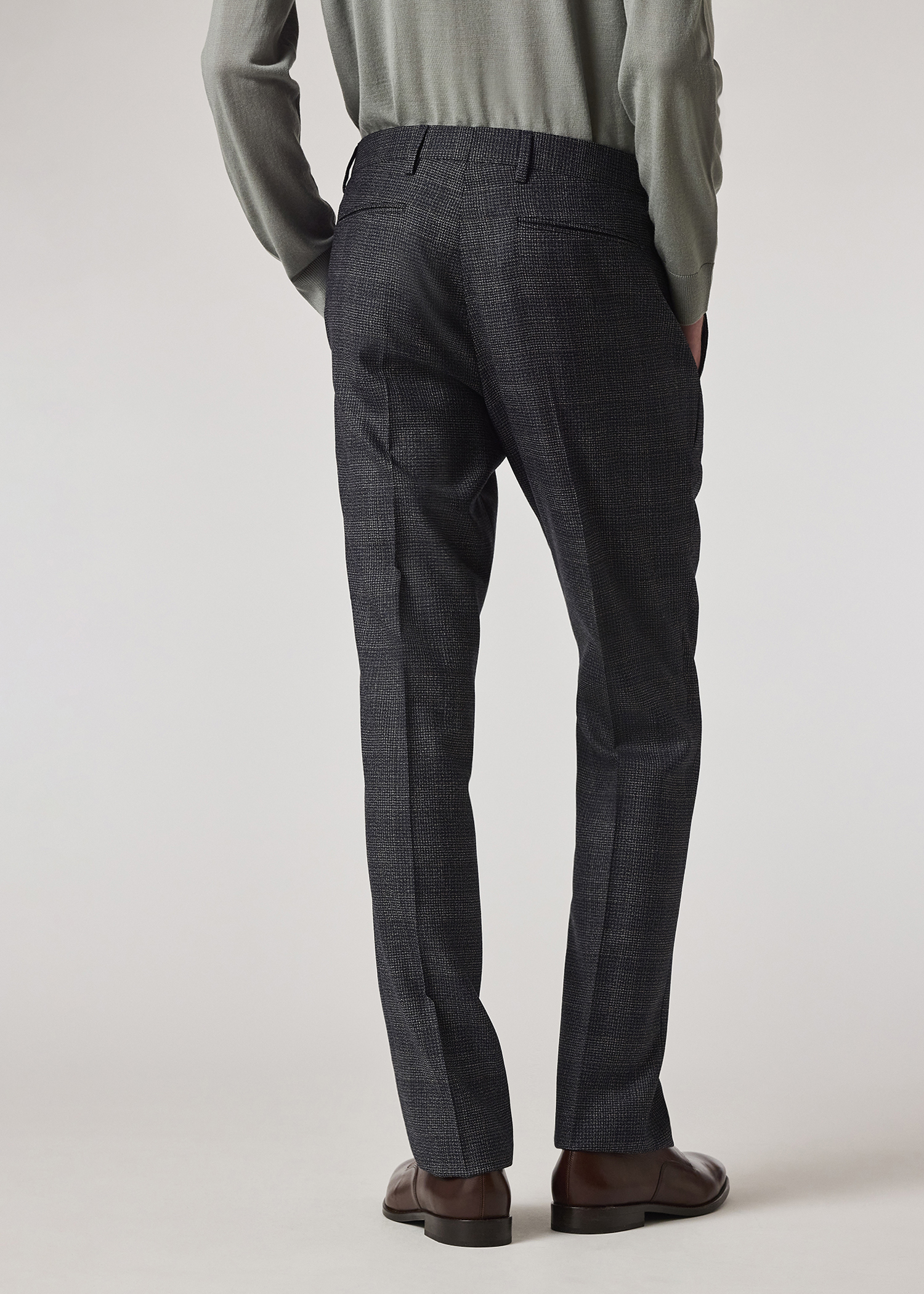 Slim-Fit Navy Gingham Check Natural Stretch Wool Trousers