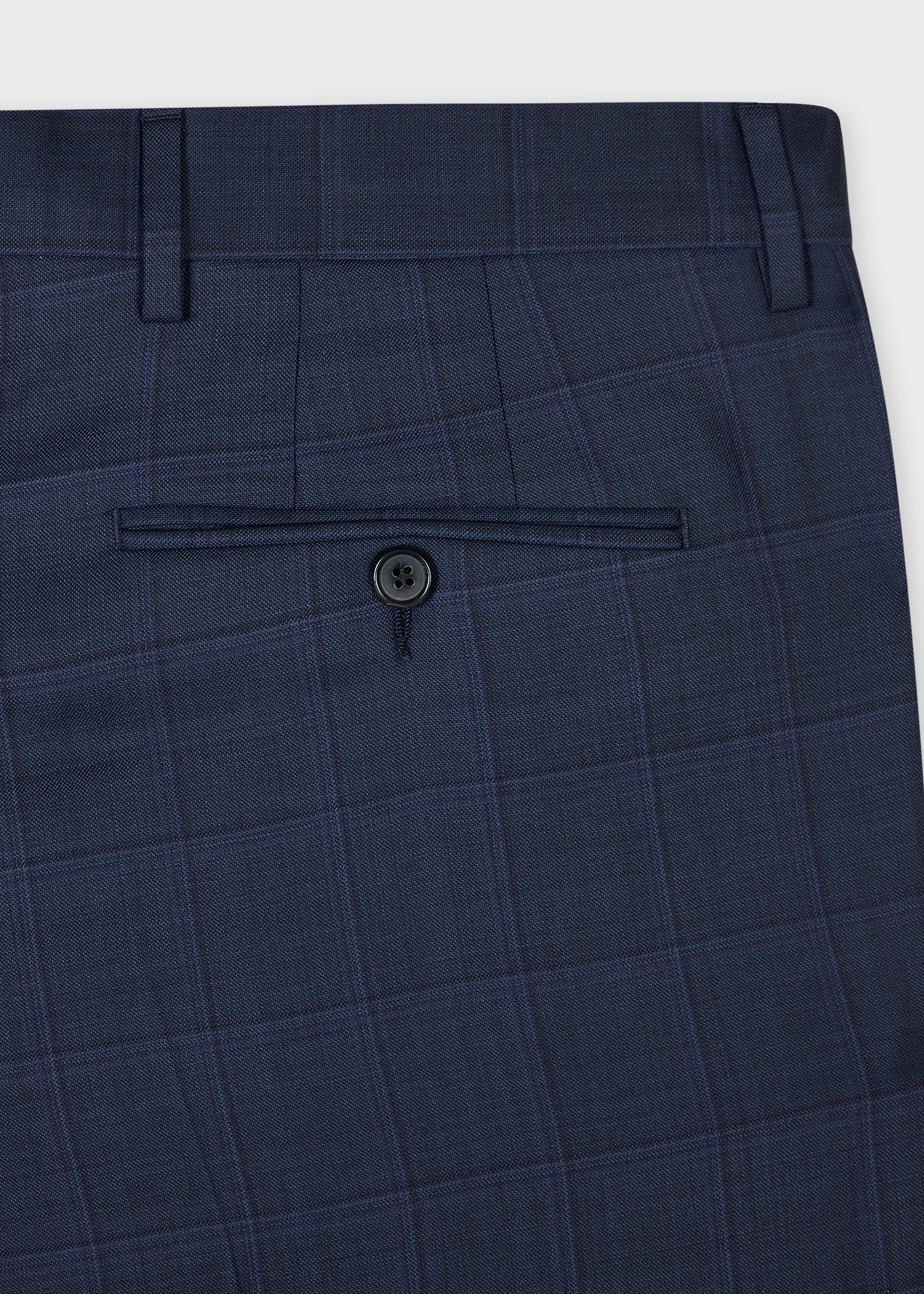 Navy Check Wool Straight Leg Trousers