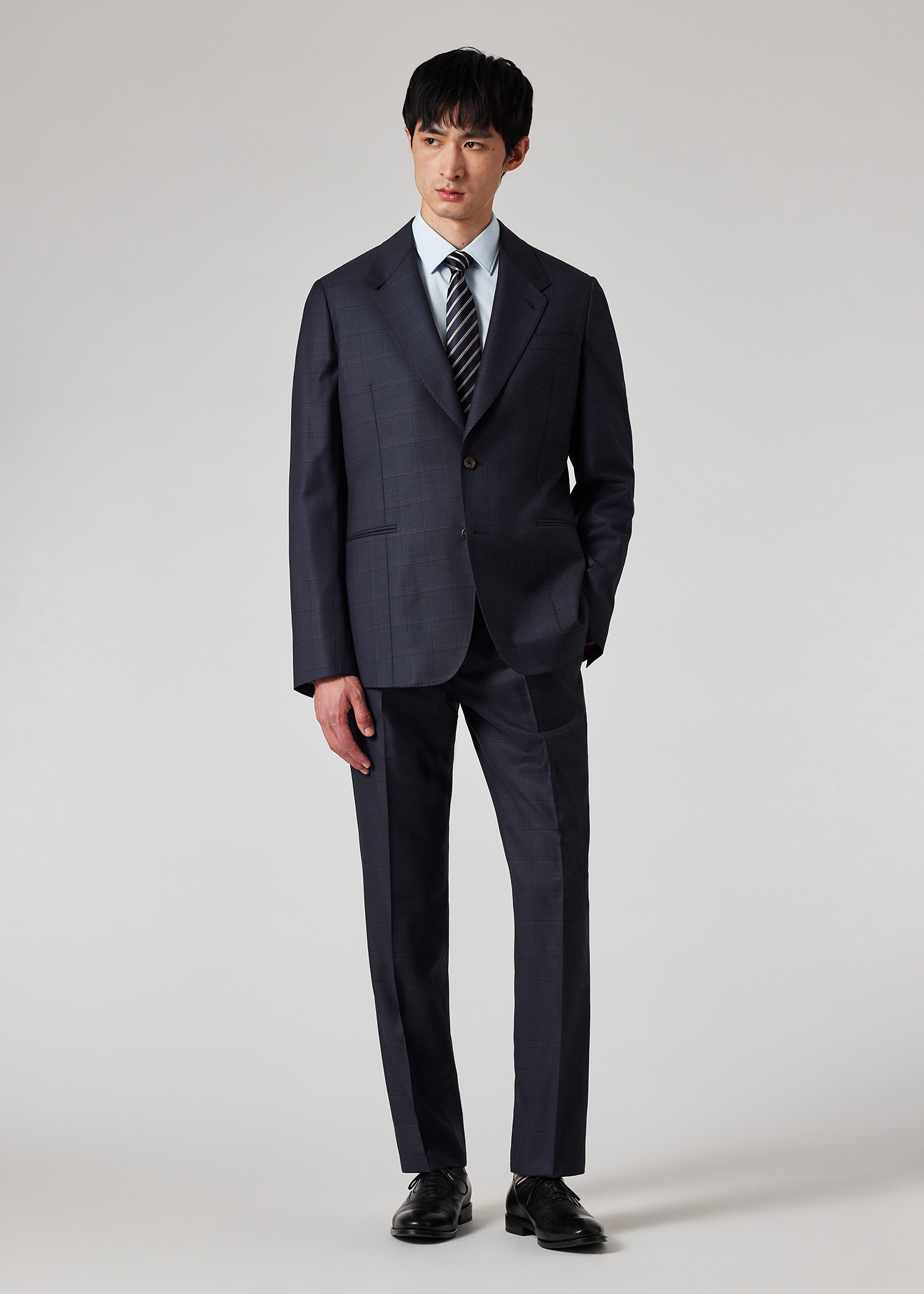 Navy Check Wool Straight Leg Trousers