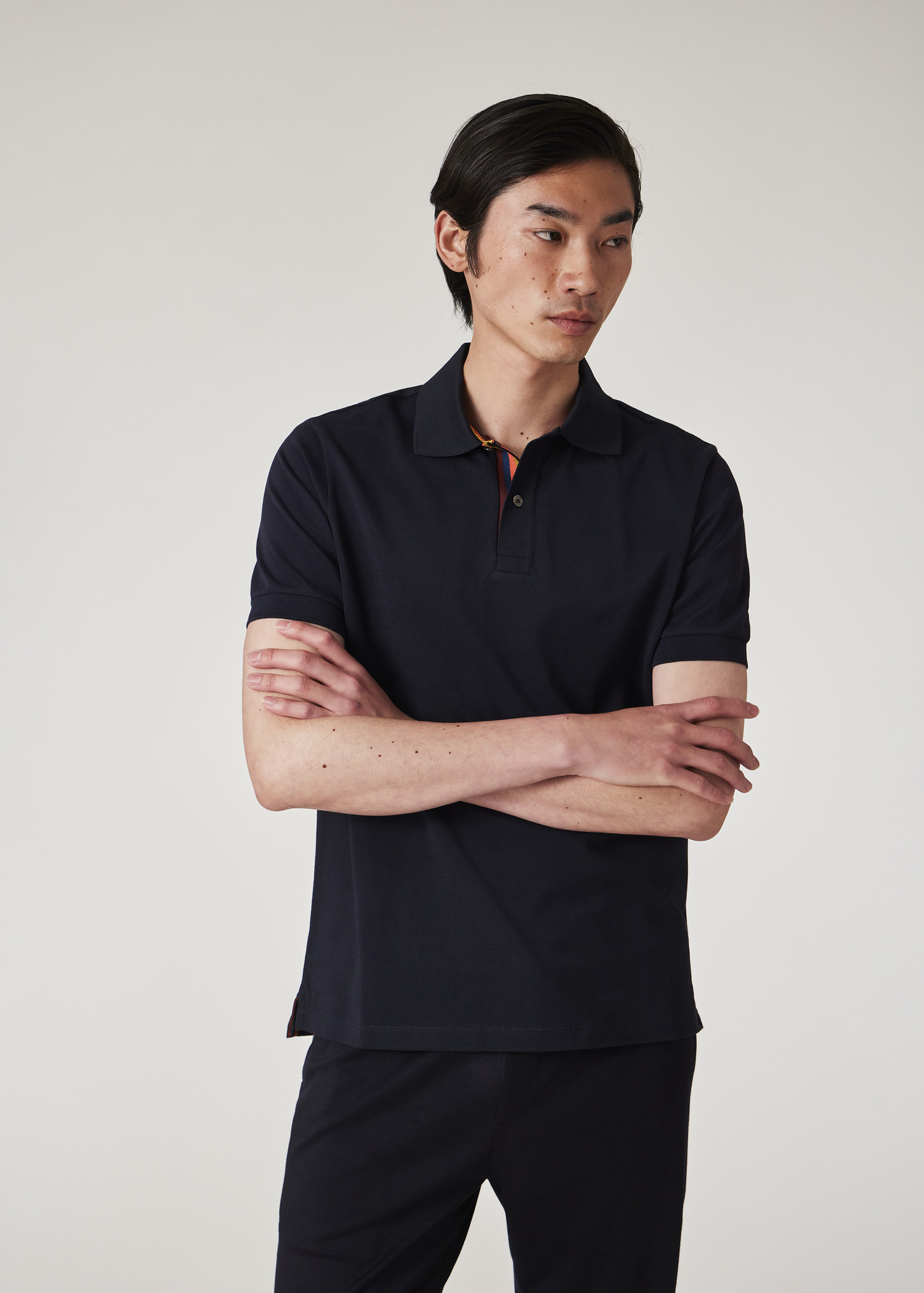 White Cotton 'Artist Stripe' Placket Polo Shirt