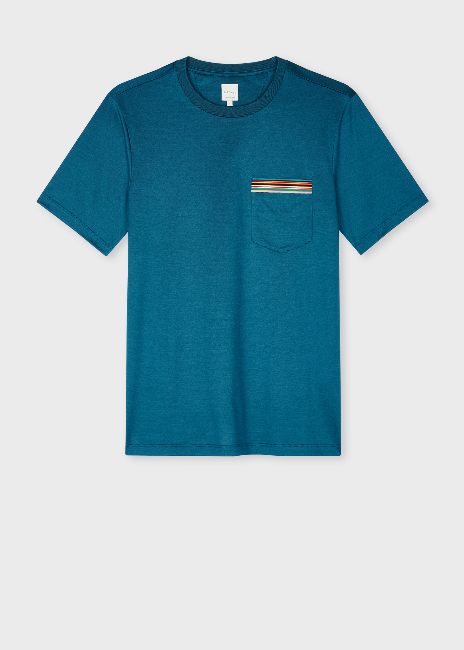 Tシャツ・カットソー PAUL SMITH Men T-shirt Blue M1R697PPP4890 49 Men's Petrol Blue 'Signature Stripe' Pocket T-Shirt