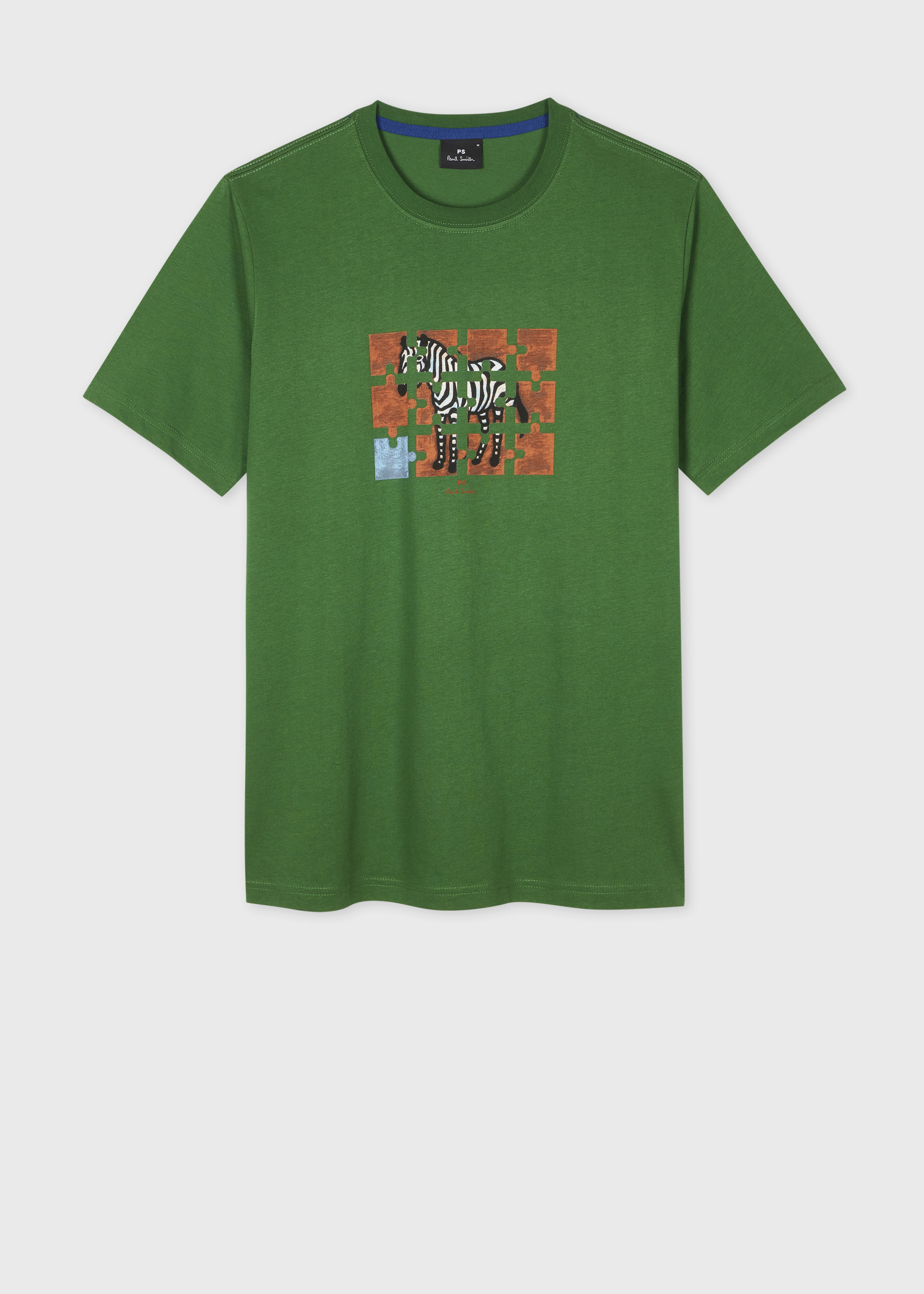 Men's Green 'Zebra Jigsaw' Print T-Shirt