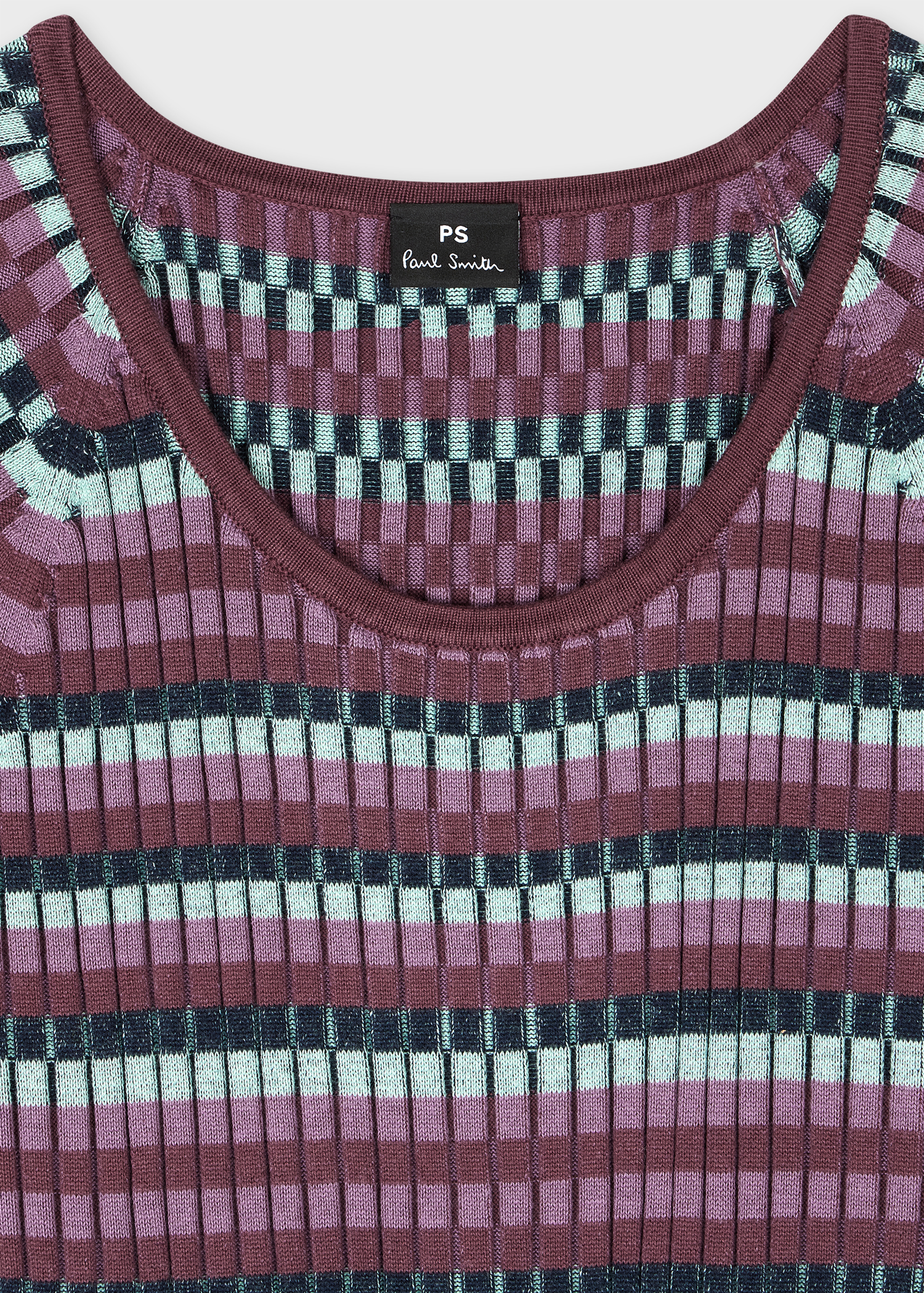Women's Navy and Purple Stripe Pleated Rib Knit Dress