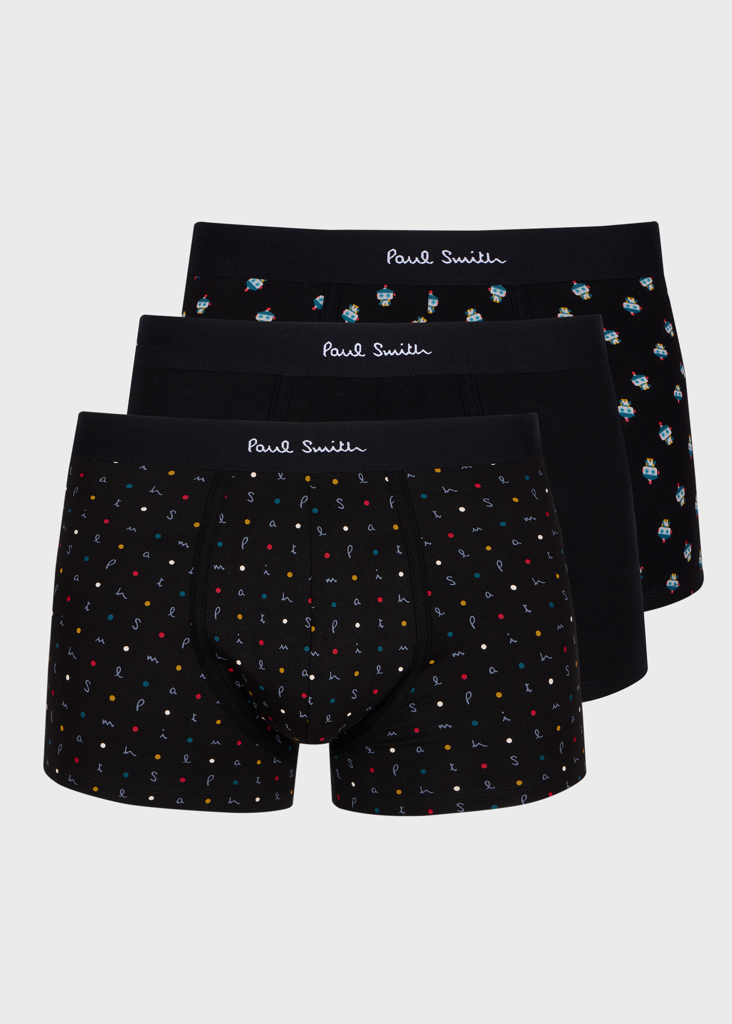 トランクス Paul Smith Men's Trunks 3PK Bright Band Underwear Black Men's Organic Cotton Black Boxer Briefs Seven Pack