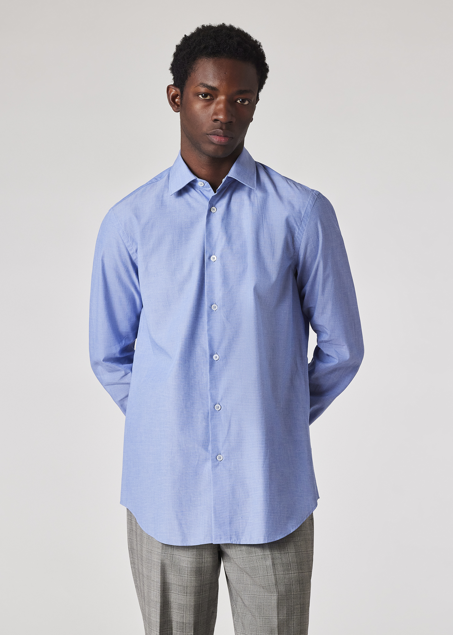 Cropped Cotton Shirt in Blue