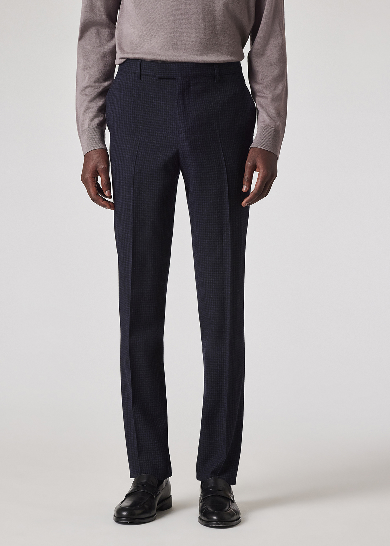 Pantalon Homme Bleu Marine à Carreaux Vichy Coupe Slim en Laine Stretch