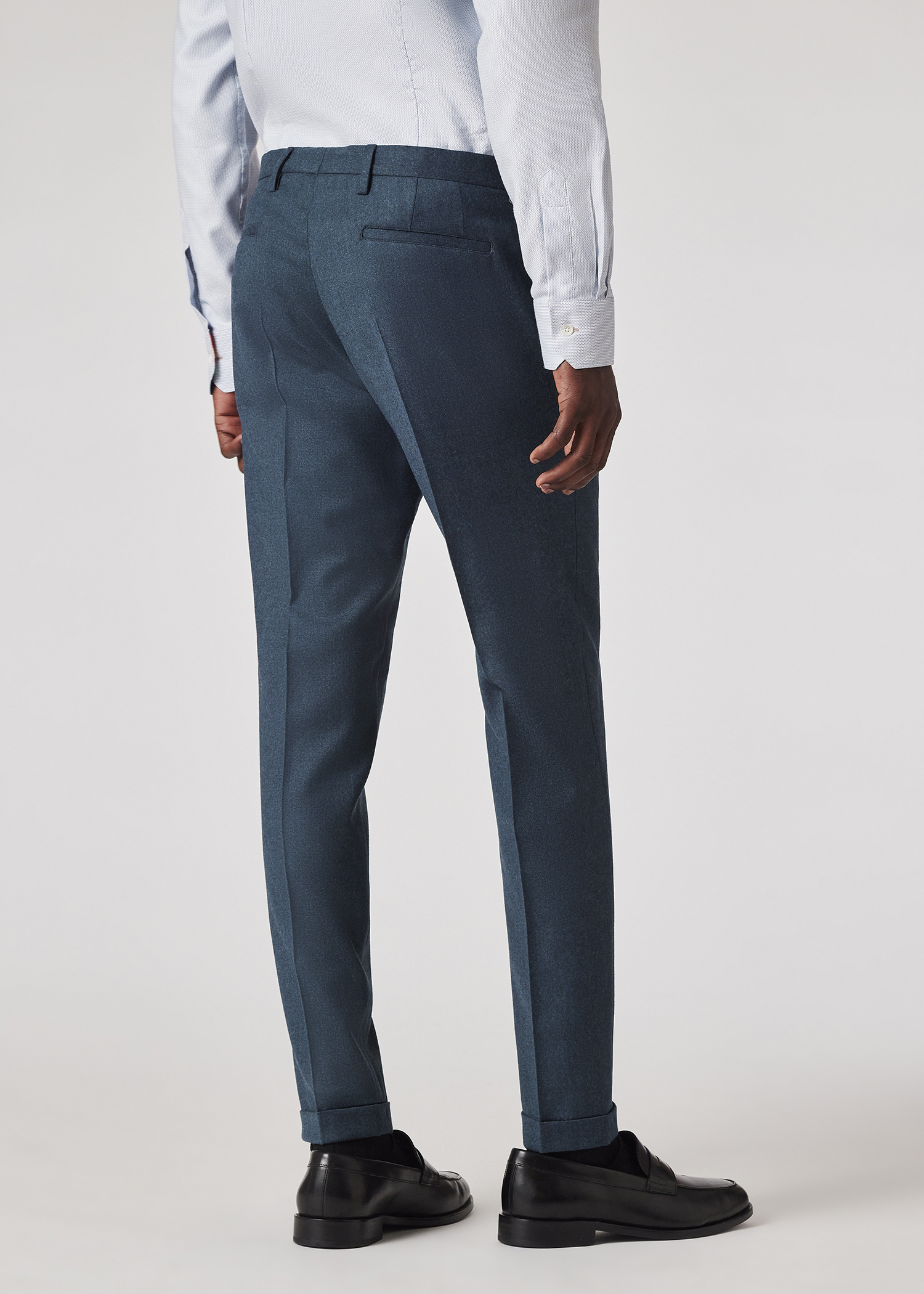 Women's Navy Wool-Hopsack Wide Leg Pants
