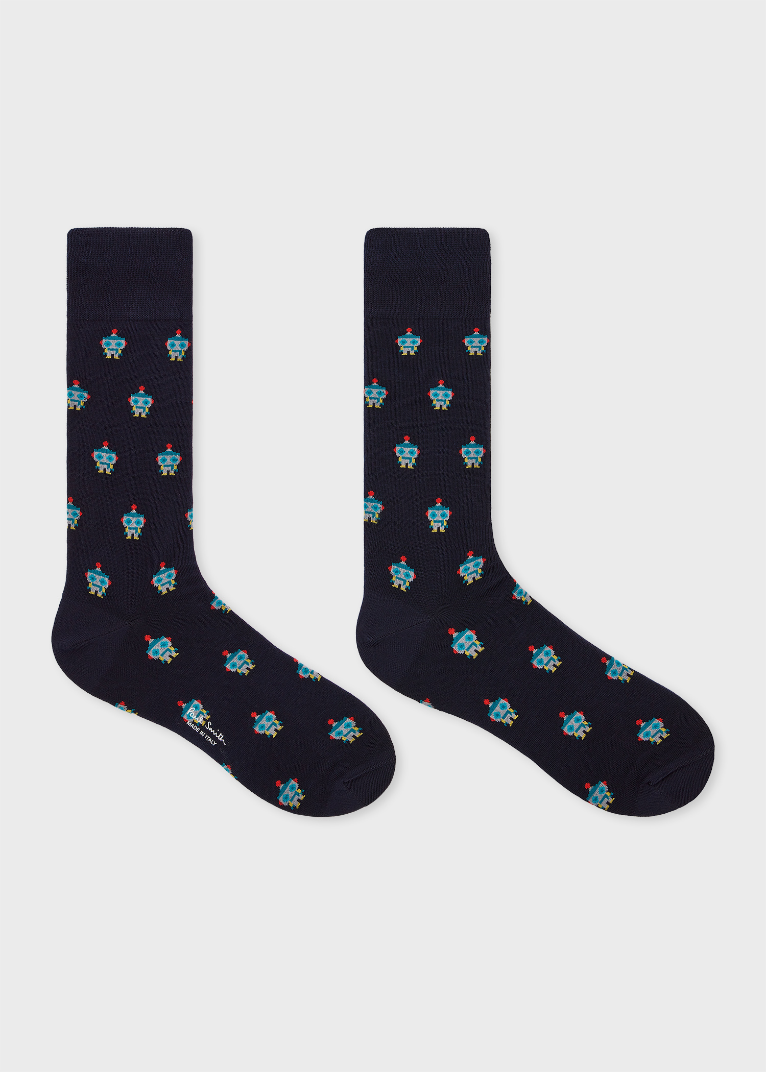 Dark Blue Cotton-Blend 'Robot' Socks
