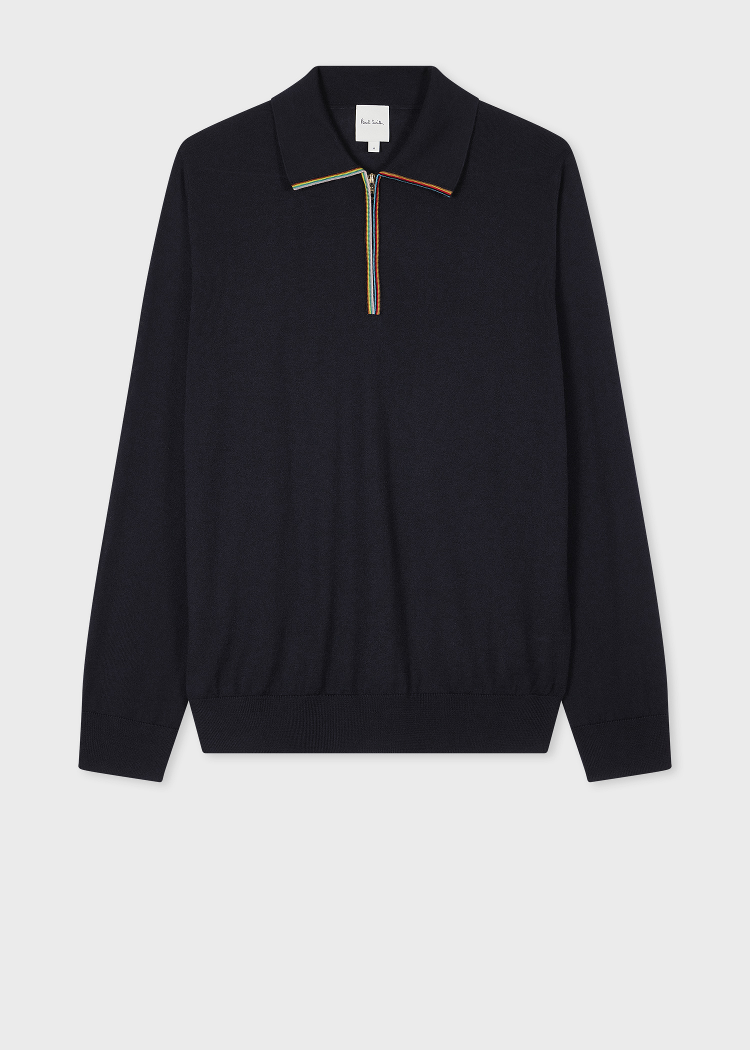 Men's Dark Navy 'Signature Stripe' Zip Trim Merino Wool Polo