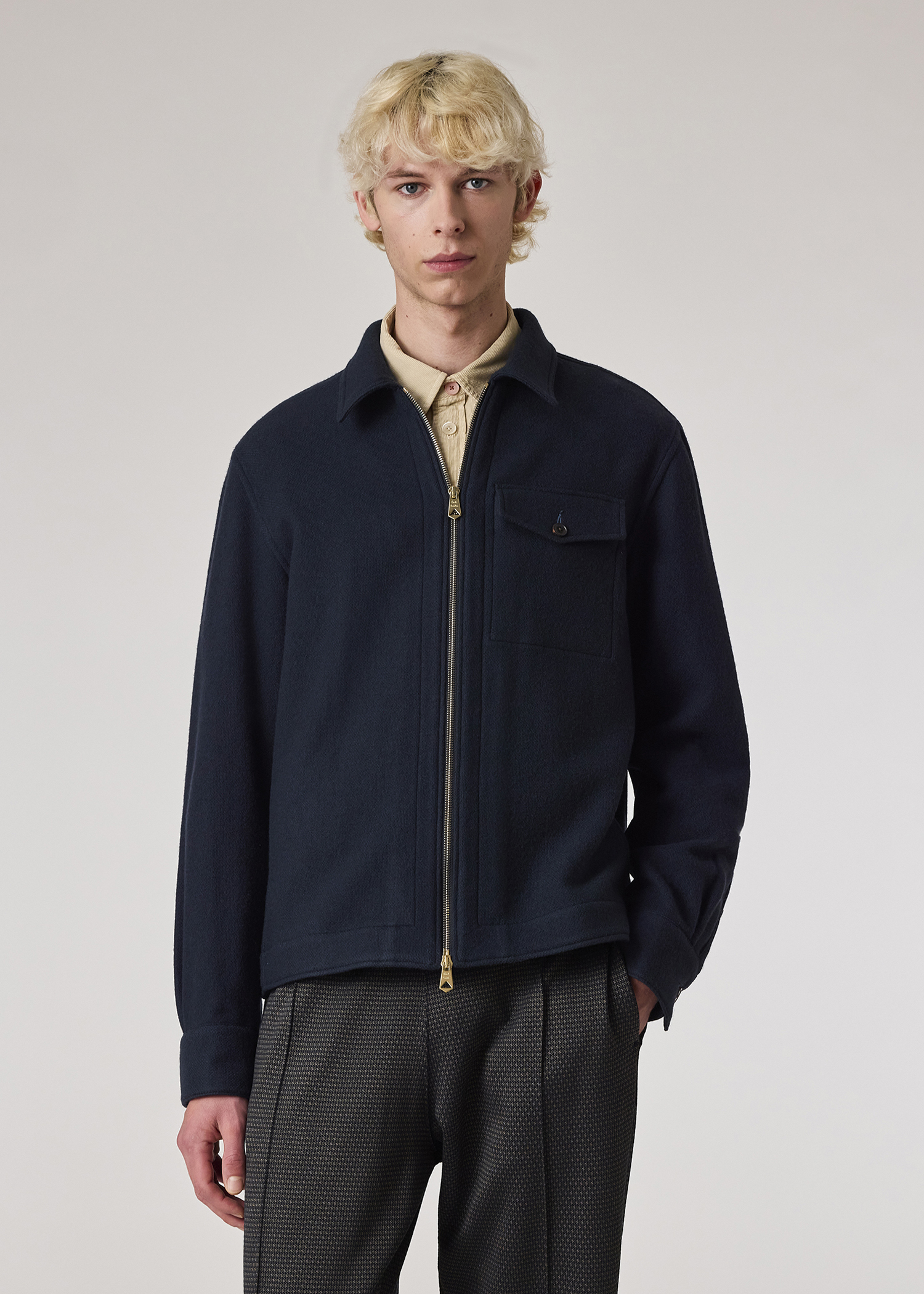 Men's Navy Wool Zip-Front Jacket