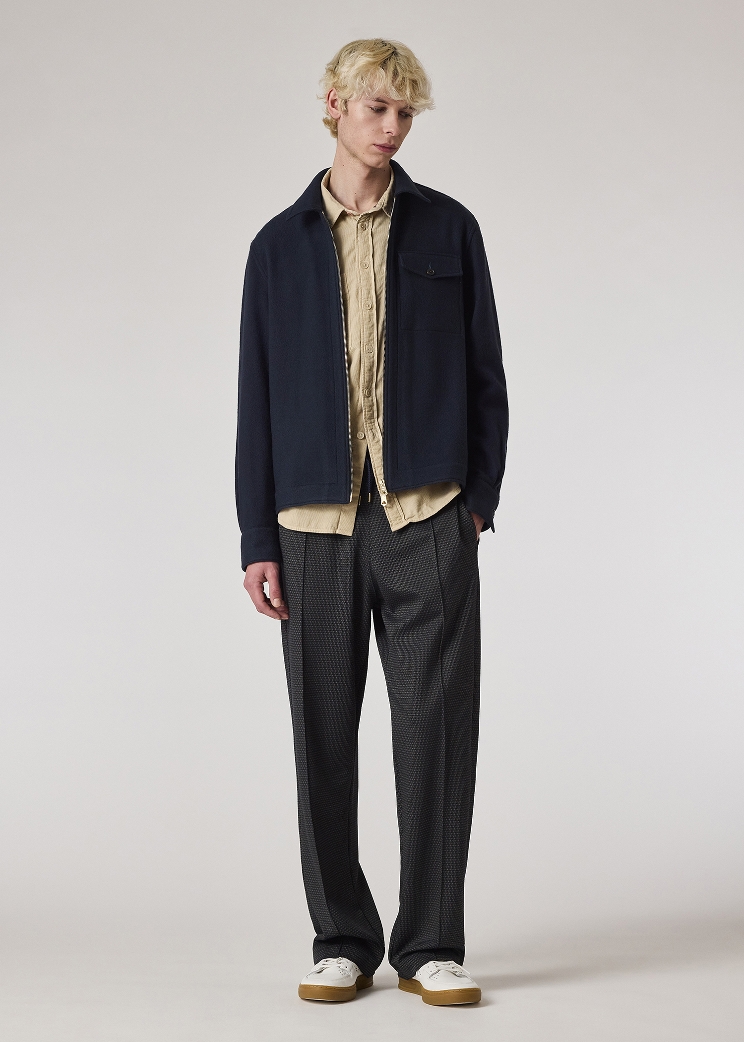 Men's Navy Wool Zip-Front Jacket
