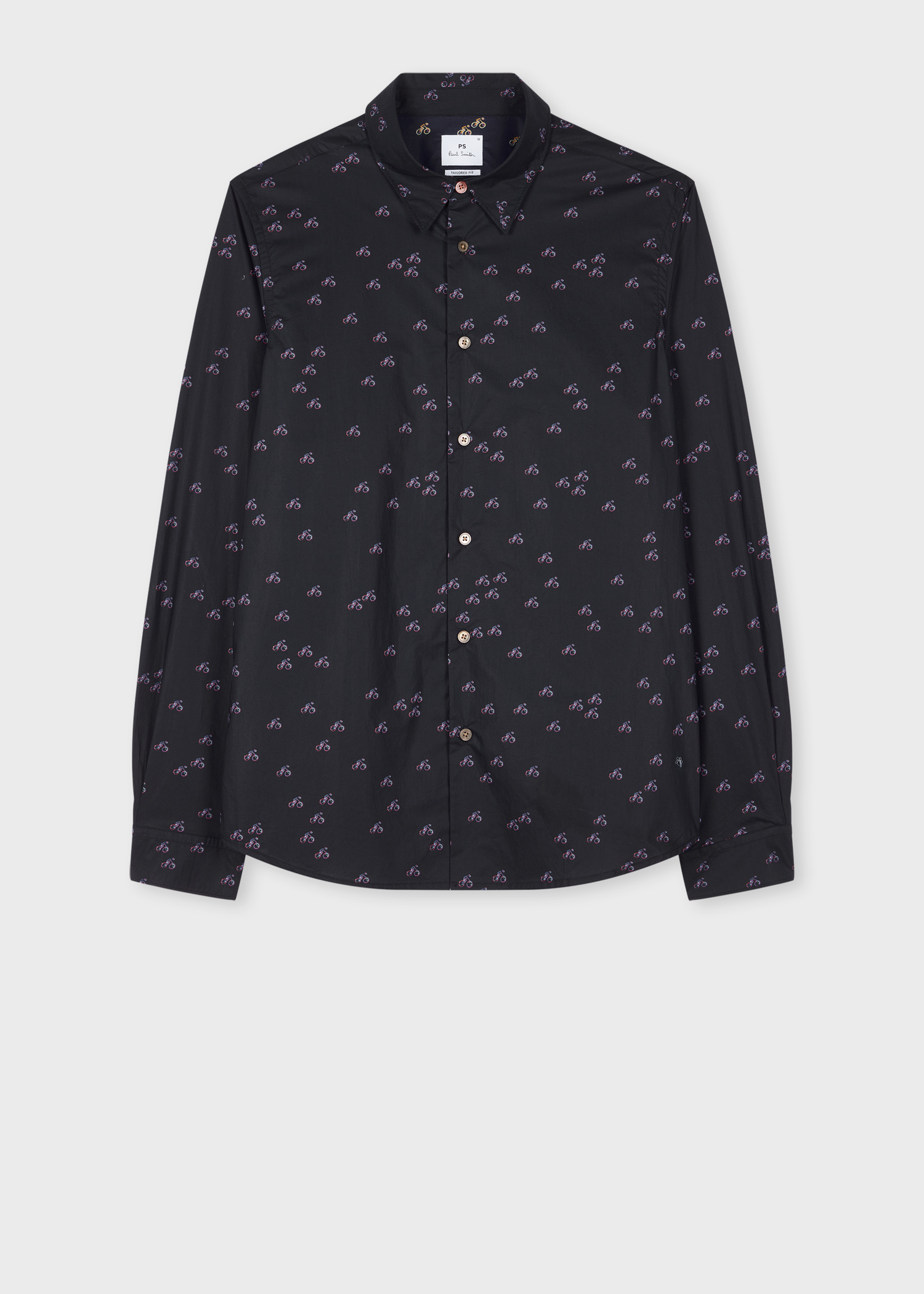 Tシャツ・カットソー Paul Smith MENS S/C TAILORED FIT SHIRT Men's Tailored-Fit White And Blue 'Textured Floral' Print Shirt