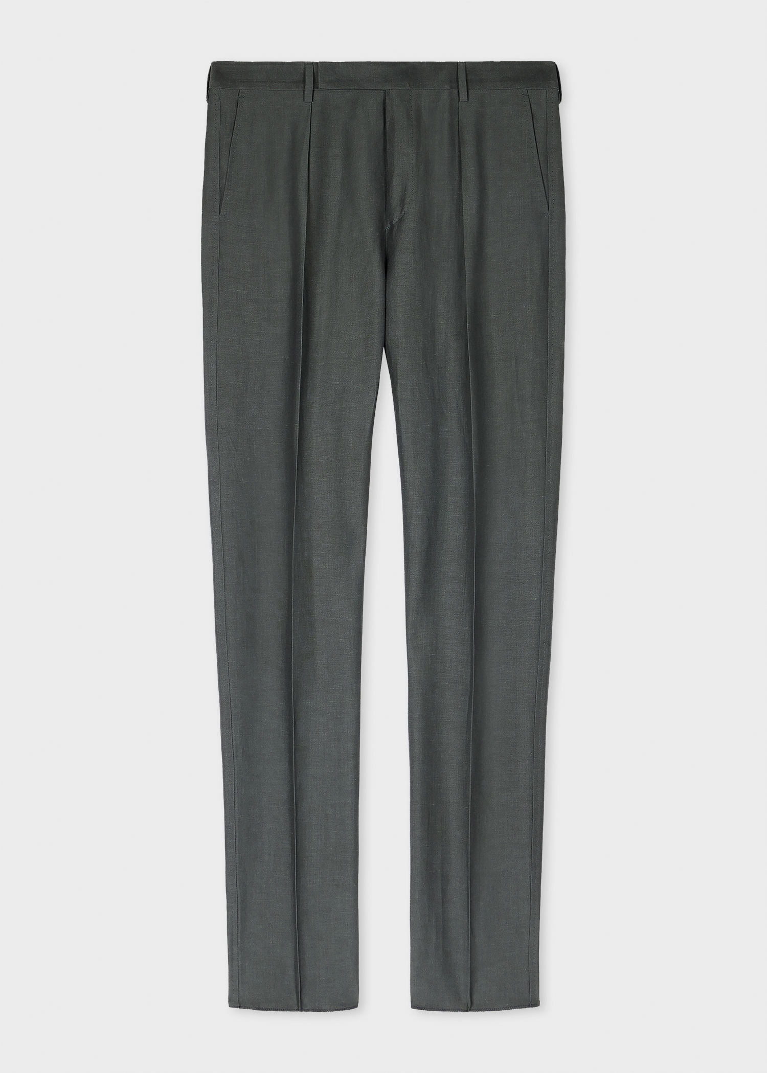 Tapered-Fit Green Linen-Wool Pleated Trousers