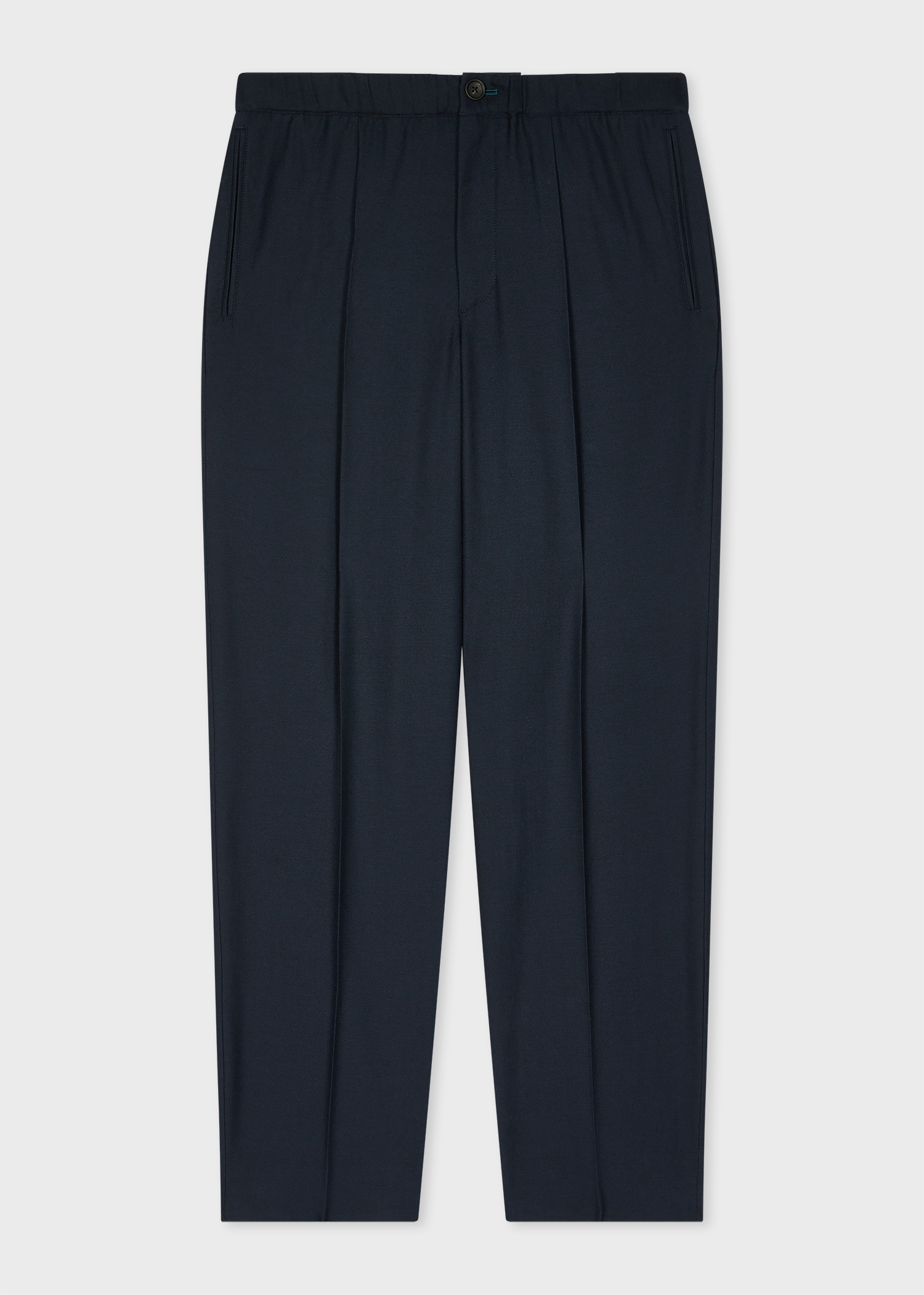 Men's Navy Wool And Cotton-Blend Elasticated Waist Trousers