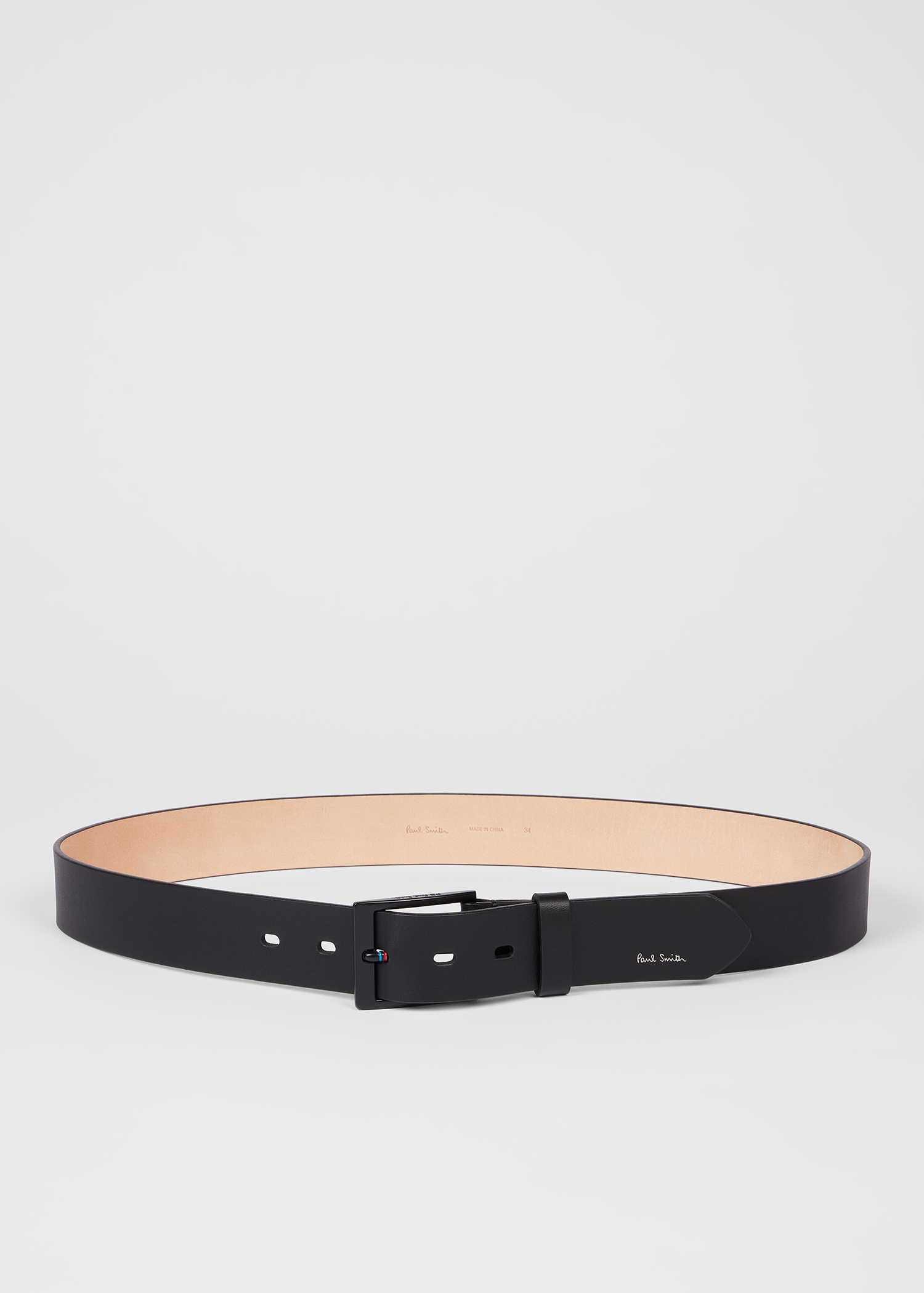 Black Leather 'Sports Stripe' Belt