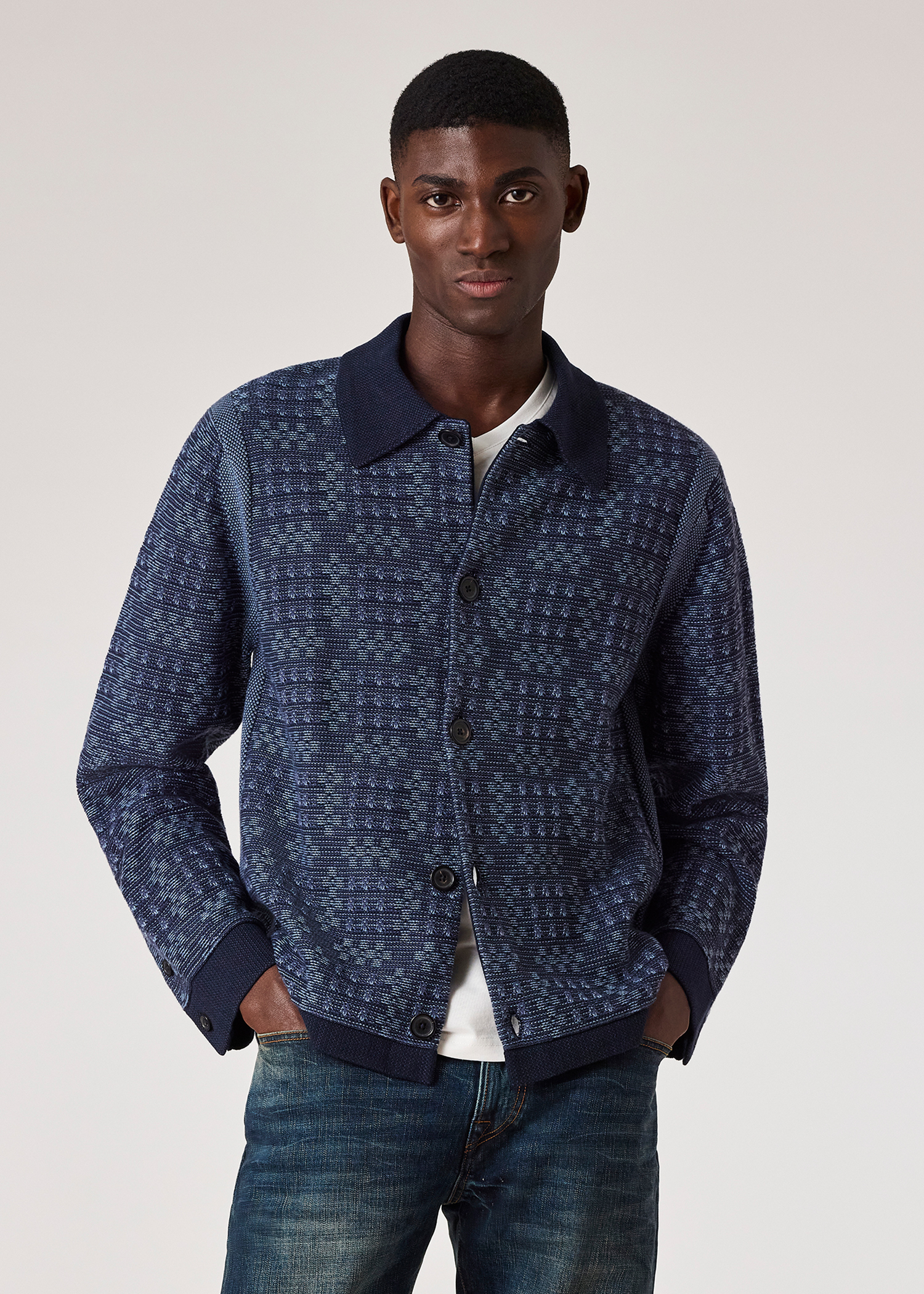 Men's Navy Geo Cotton Cardigan