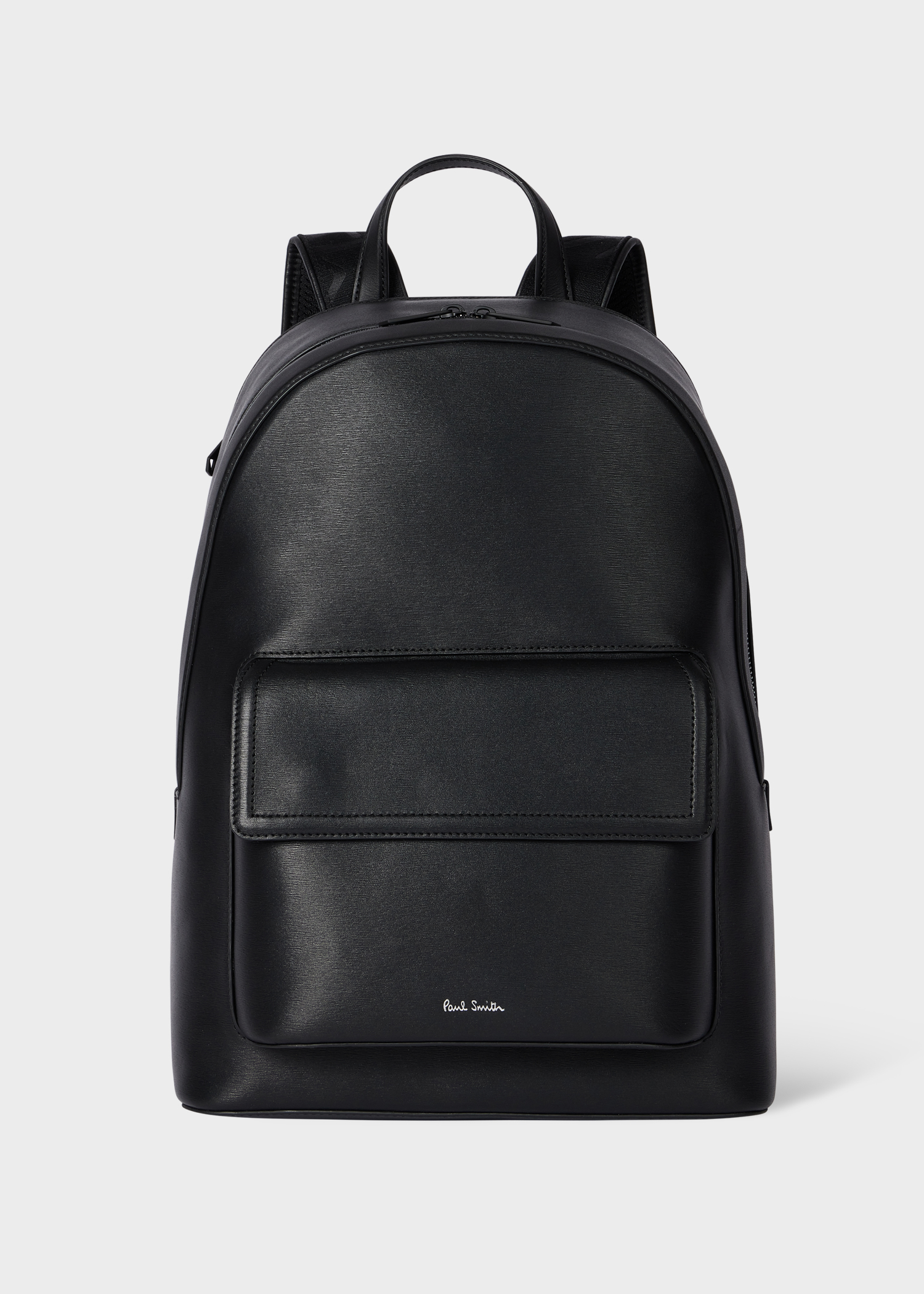 Black Straw Grain Embossed Leather Backpack