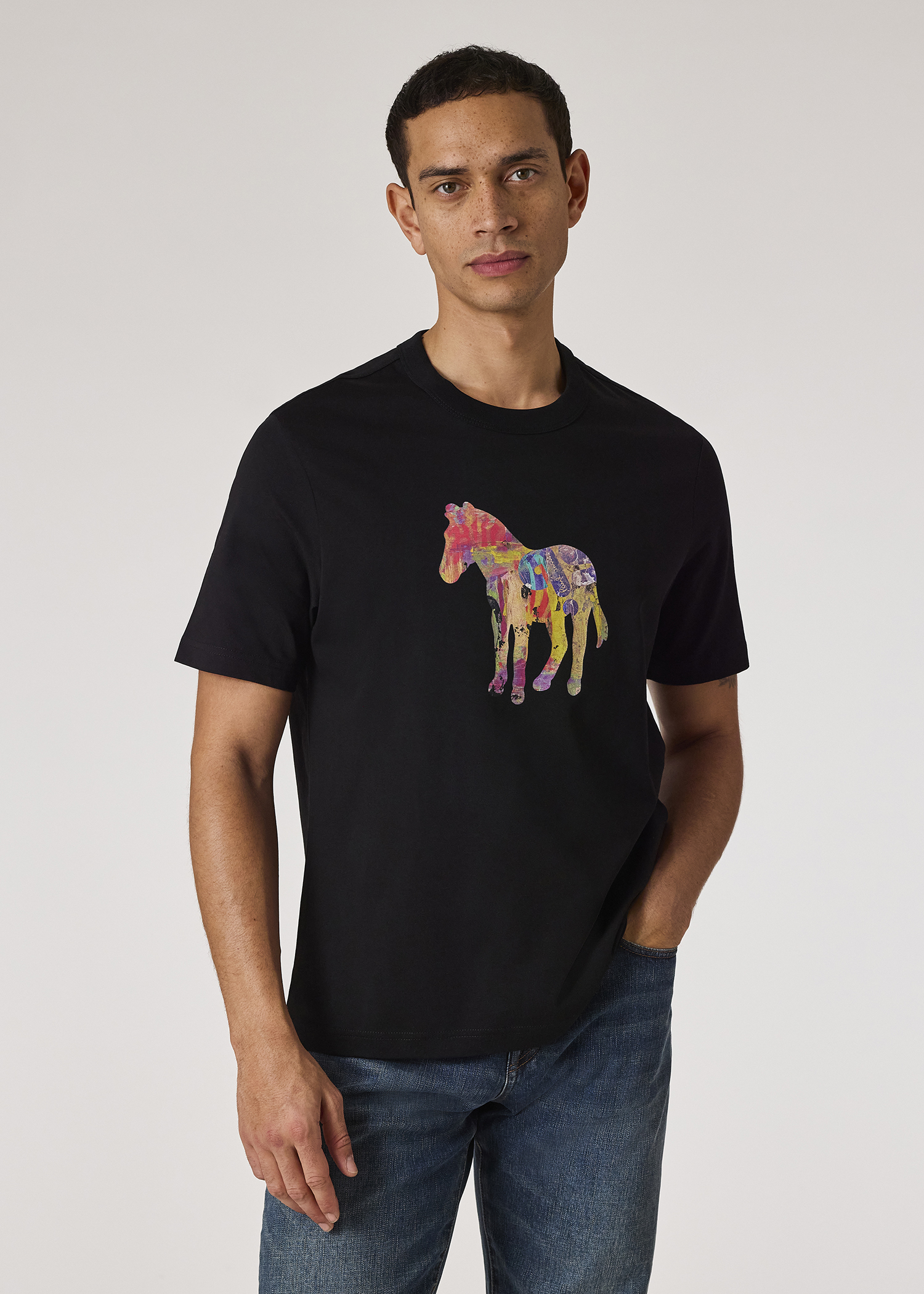 Paul Smith| (SLIM FIT SS TSHIRT ZEBRA (M2R 010RK ZEBRA Men's Black 'Craft Zebra' Print T-Shirt